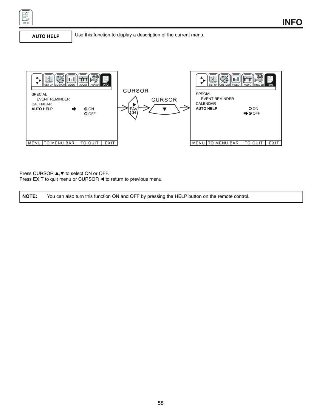 Hitachi 50UX57B, 60UX57B manual Auto Help 