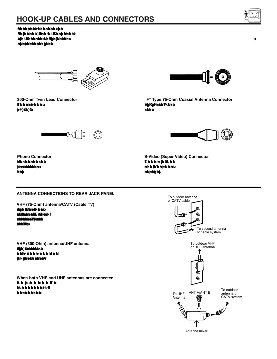 Hitachi 60UX57B, 50UX57B manual HOOK-UP Cables and Connectors, Antenna Connections to Rear Jack Panel 