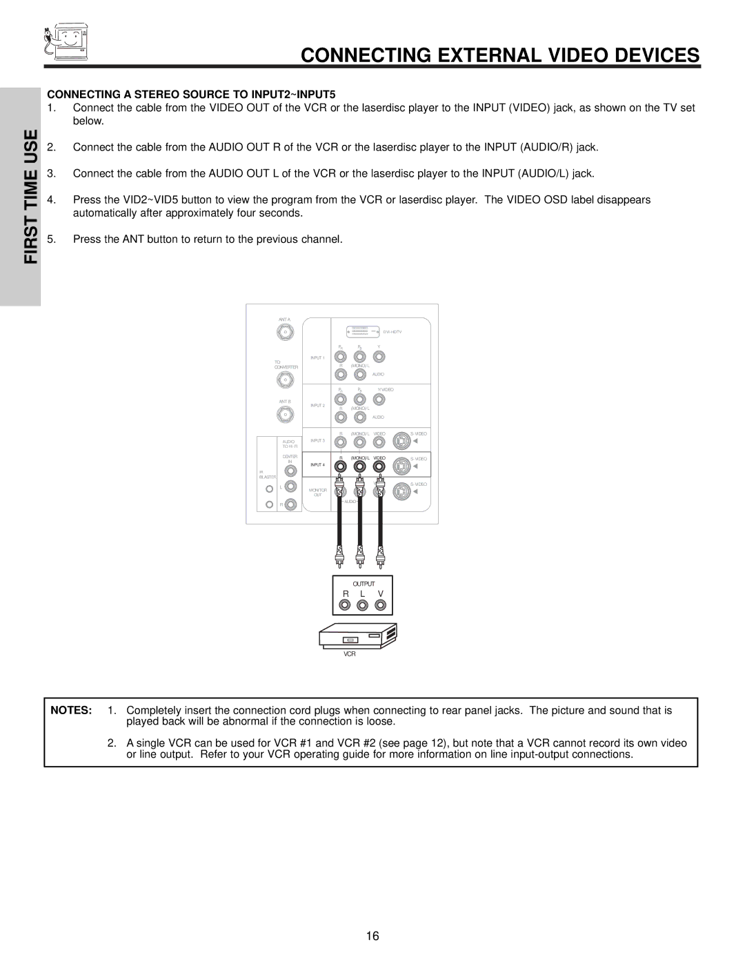 Hitachi 50V500, 60v500 important safety instructions Connecting a Stereo Source to INPUT2~INPUT5, Video ANT B 