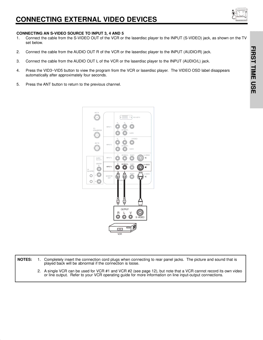 Hitachi 60v500, 50V500 important safety instructions Connecting AN S-VIDEO Source to Input 3, 4 