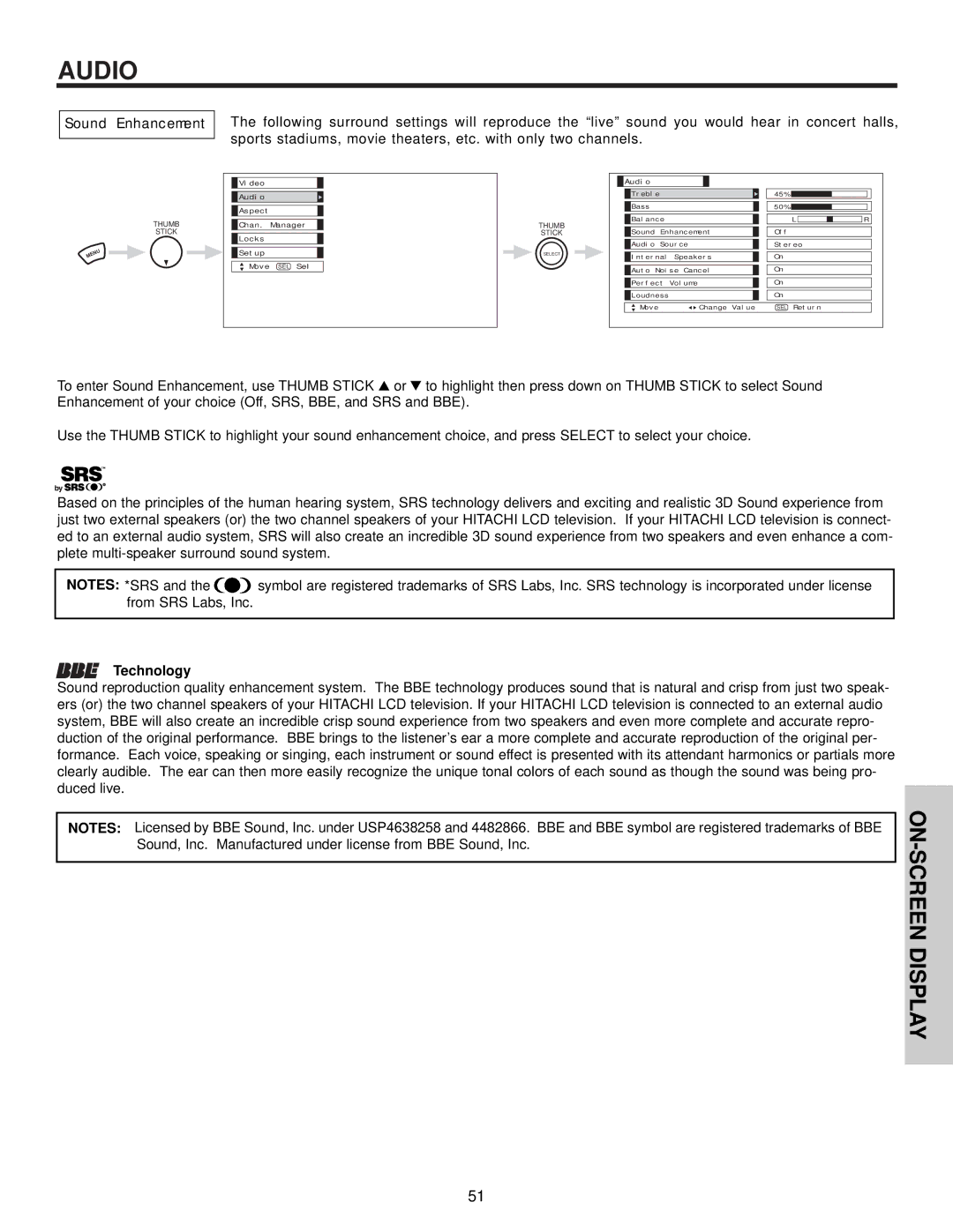 Hitachi 60v500, 50V500 important safety instructions Sound Enhancement, Technology 