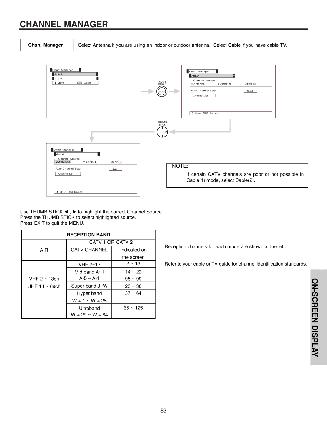 Hitachi 60v500, 50V500 important safety instructions Channel Manager, Chan. Manager, Reception Band 