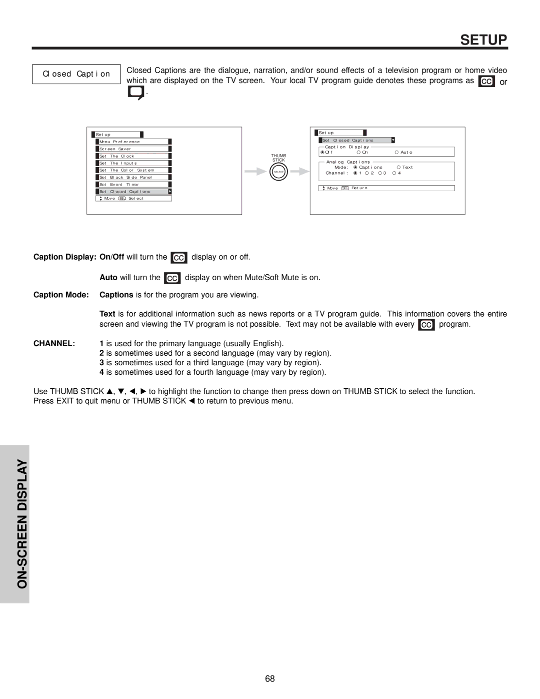 Hitachi 50V500, 60v500 important safety instructions Closed Caption, Caption Mode, Channel 