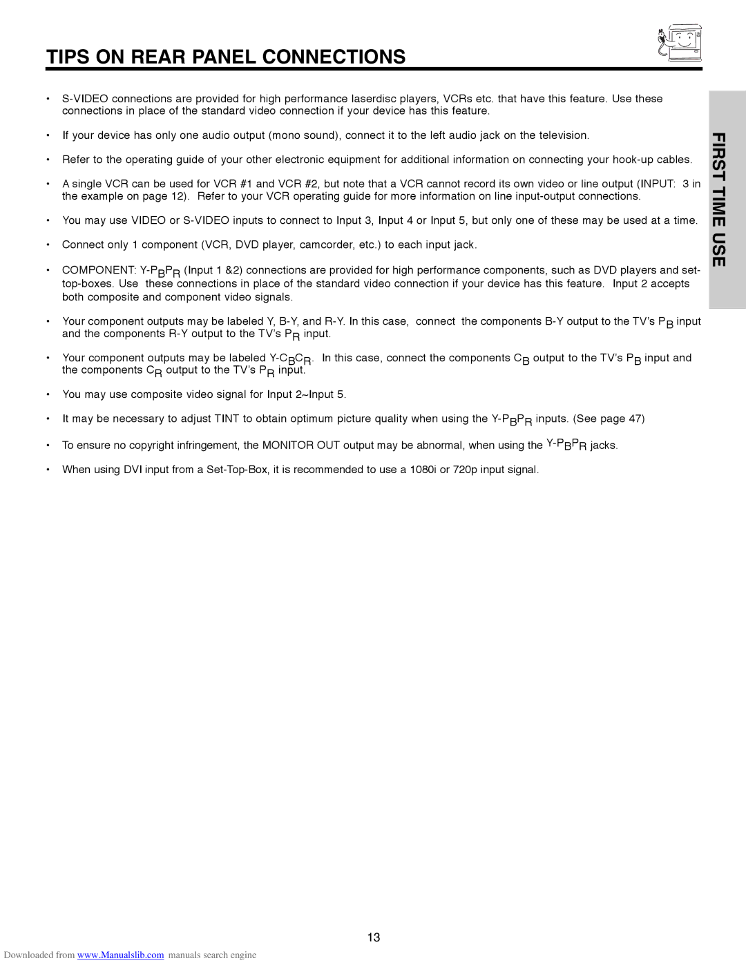 Hitachi 60V500E, 50V500G, 50V500E, 50V500A, 60V500A important safety instructions Tips on Rear Panel Connections 