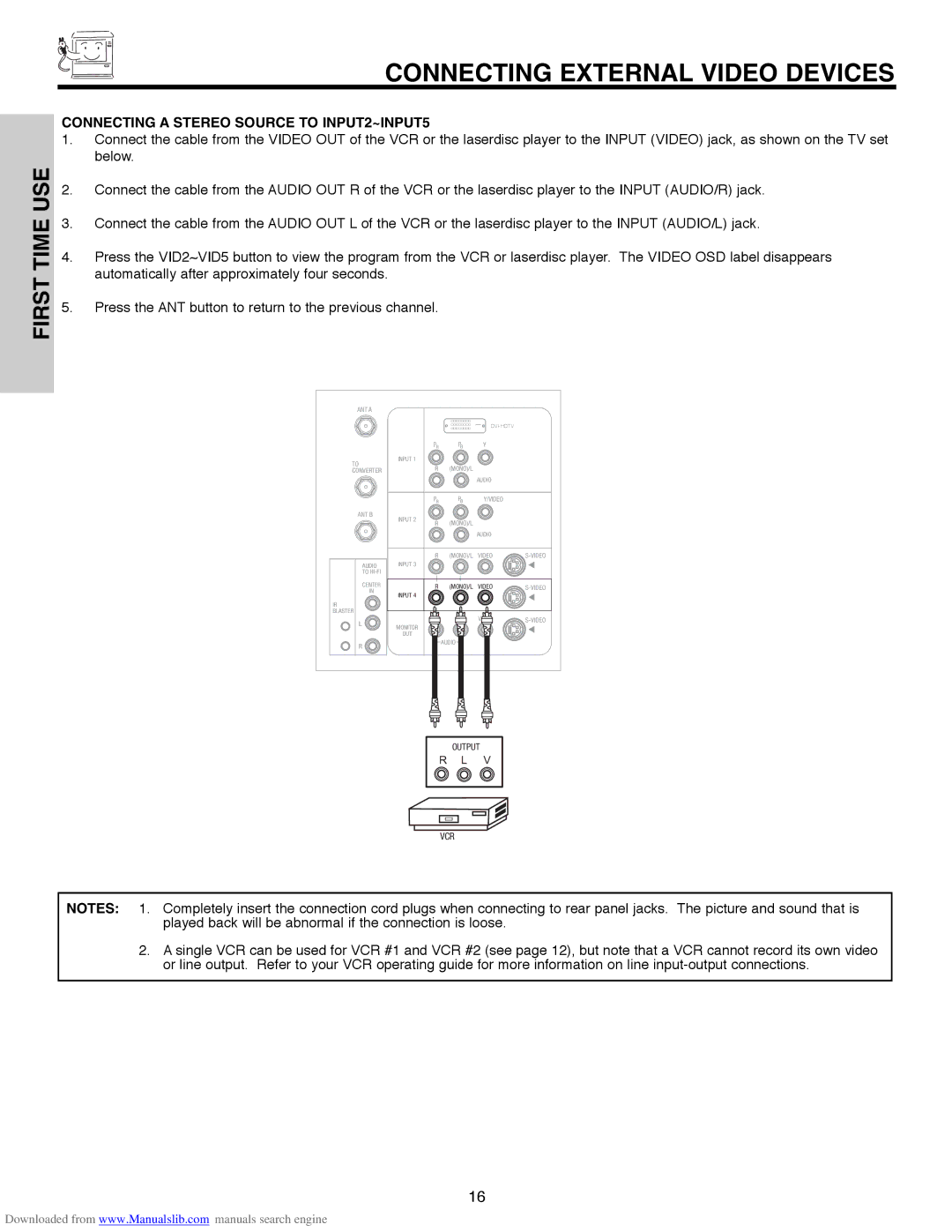 Hitachi 50V500E, 50V500G, 50V500A, 60V500E, 60V500A Connecting a Stereo Source to INPUT2~INPUT5, Video ANT B 