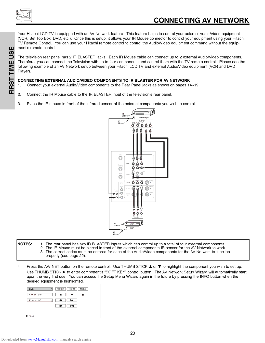 Hitachi 50V500G, 50V500E, 50V500A, 60V500E, 60V500A important safety instructions Connecting AV Network, Mouse 