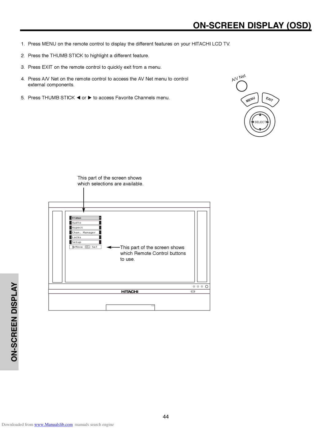 Hitachi 60V500A, 50V500G, 50V500E, 50V500A, 60V500E important safety instructions ON-SCREEN Display OSD 