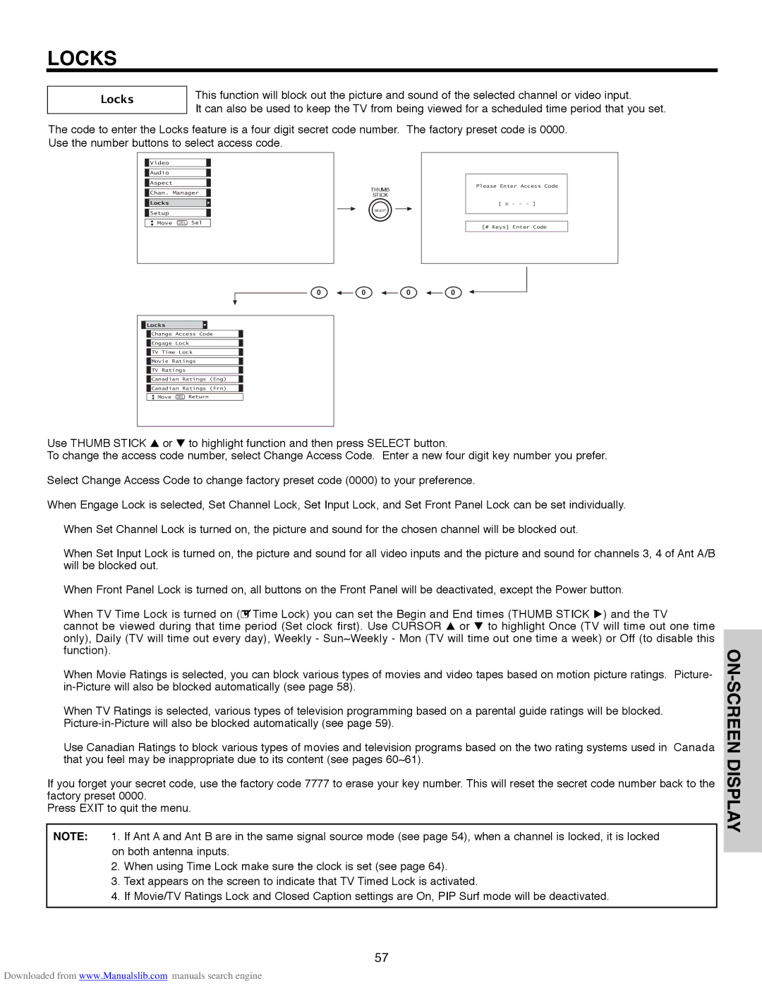 Hitachi 50V500A, 50V500G, 50V500E, 60V500E, 60V500A important safety instructions Locks 