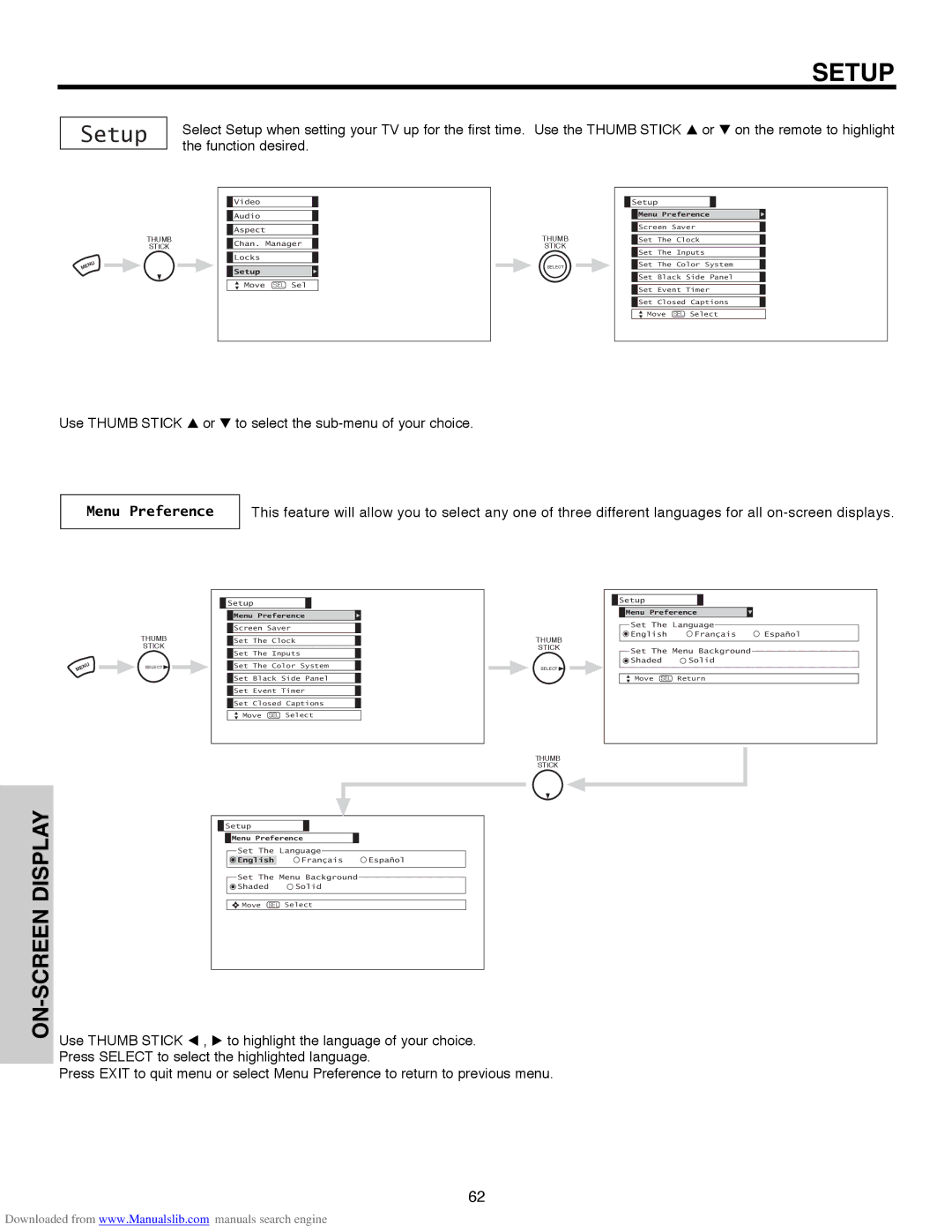 Hitachi 50V500A, 50V500G, 50V500E, 60V500E, 60V500A important safety instructions Setup, Menu Preference, Display 