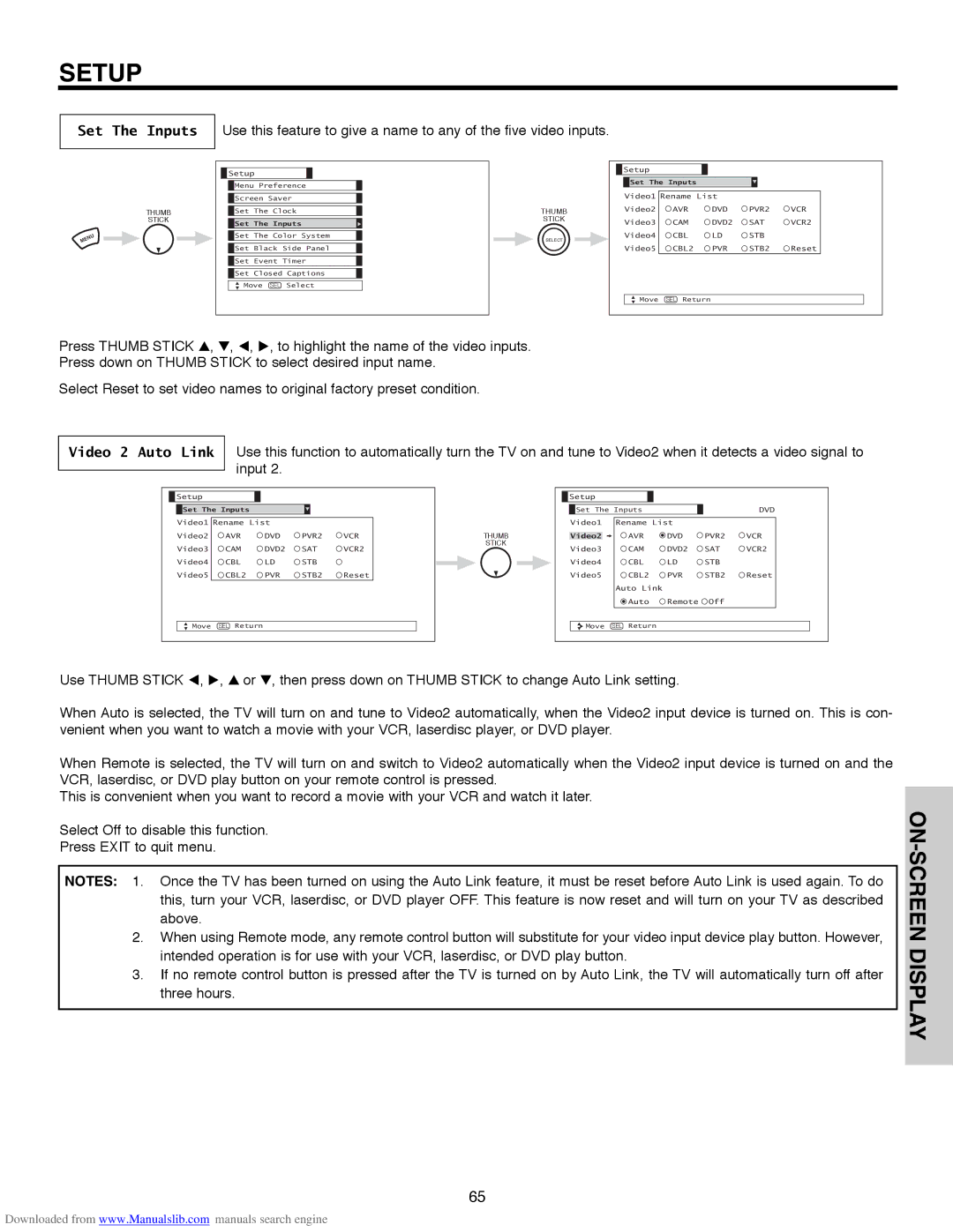 Hitachi 50V500G, 50V500E, 50V500A, 60V500E, 60V500A important safety instructions Set The Inputs 