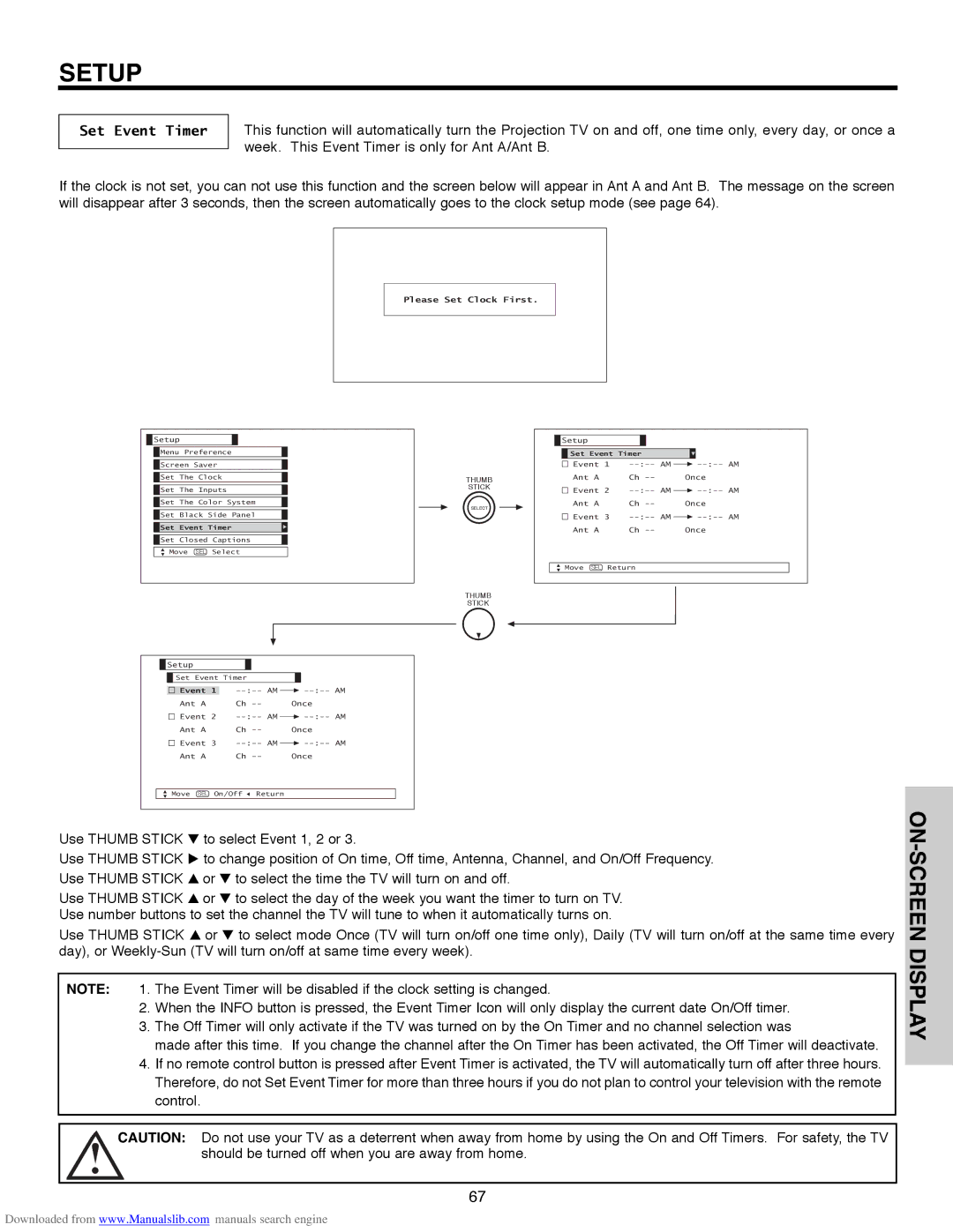 Hitachi 50V500A, 50V500G, 50V500E, 60V500E, 60V500A important safety instructions Set Event Timer, Please Set Clock First 