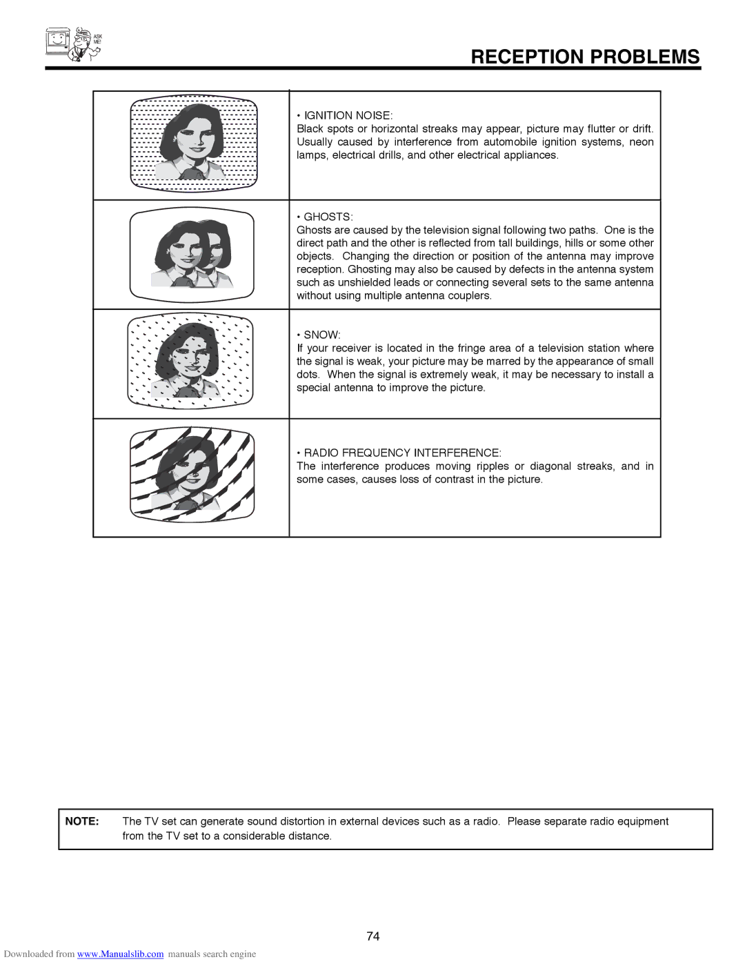 Hitachi 60V500A, 50V500G, 50V500E, 50V500A, 60V500E important safety instructions Reception Problems, Ignition Noise 