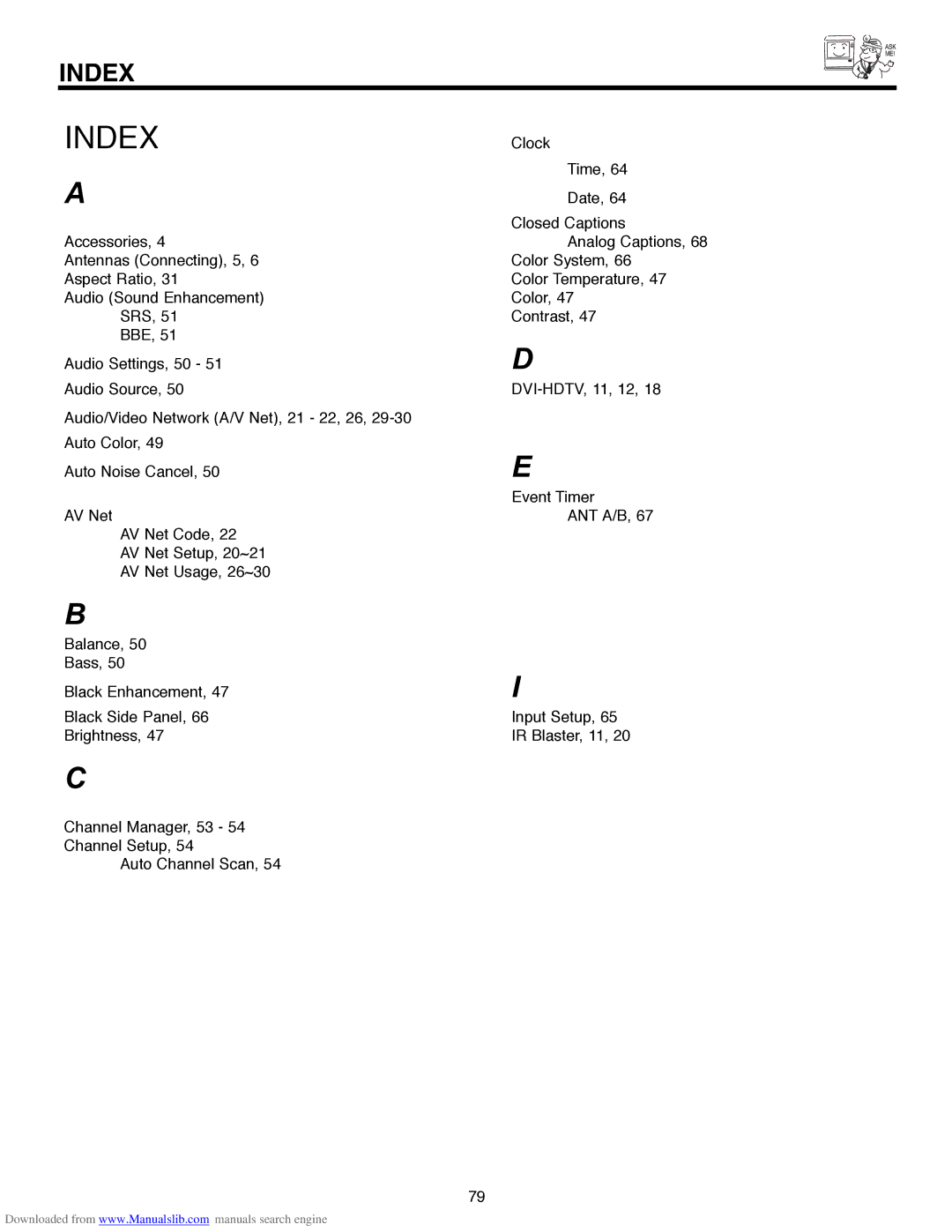 Hitachi 60V500A, 50V500G, 50V500E, 50V500A, 60V500E important safety instructions Index 