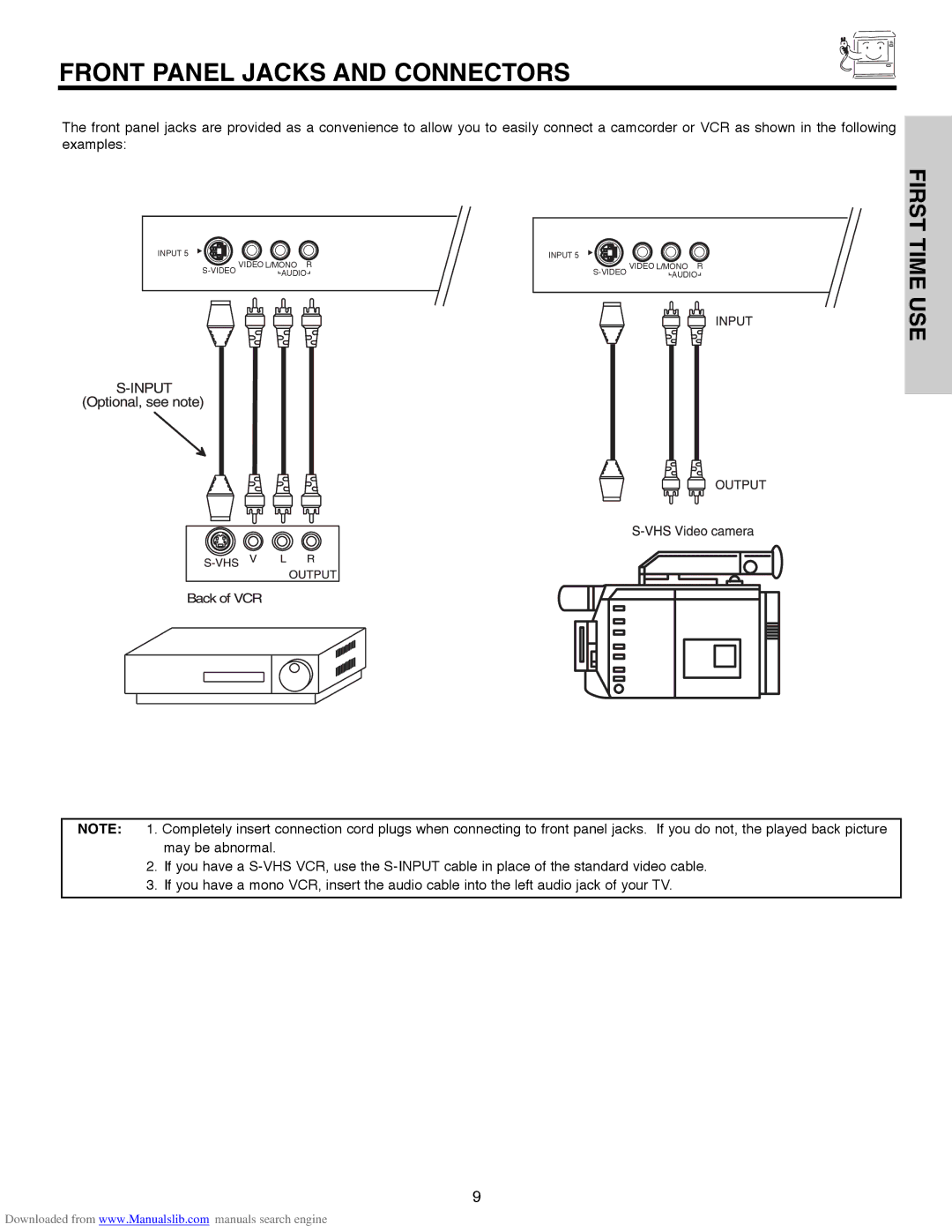 Hitachi 60V500A, 50V500G, 50V500E, 50V500A, 60V500E important safety instructions Front Panel Jacks and Connectors 