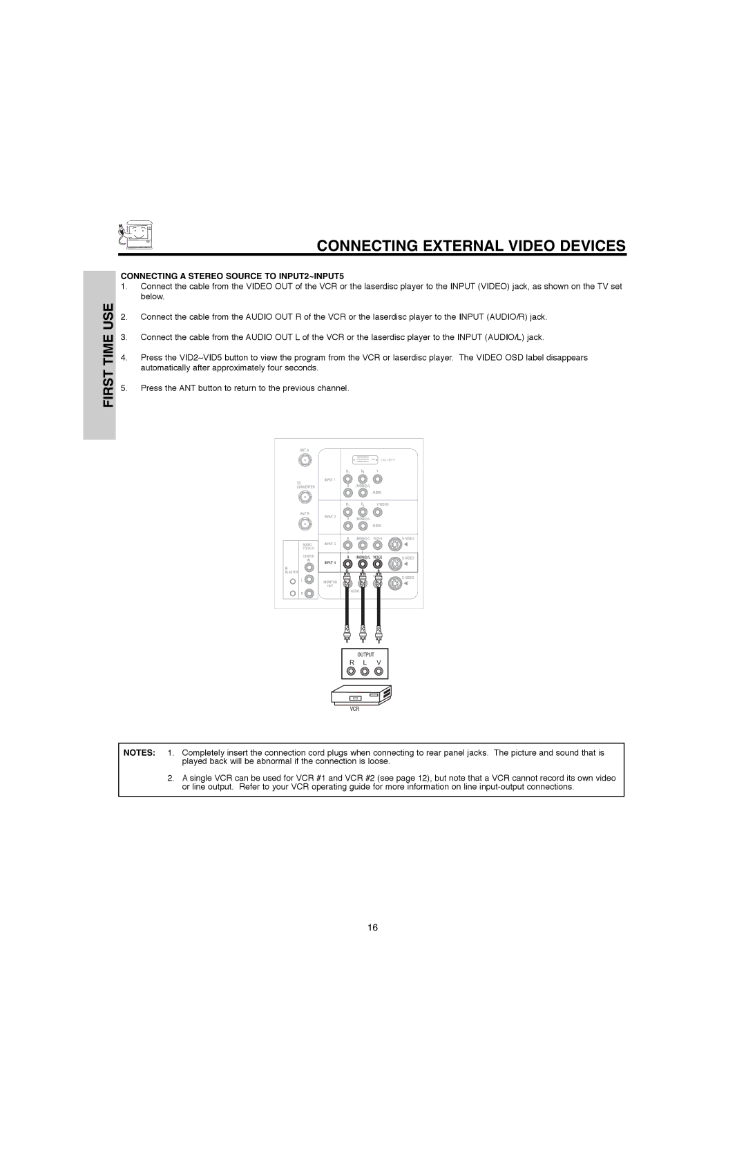 Hitachi 50V500G, 50V500E, 60V500E, 60V500A Connecting a Stereo Source to INPUT2~INPUT5, Video ANT B 