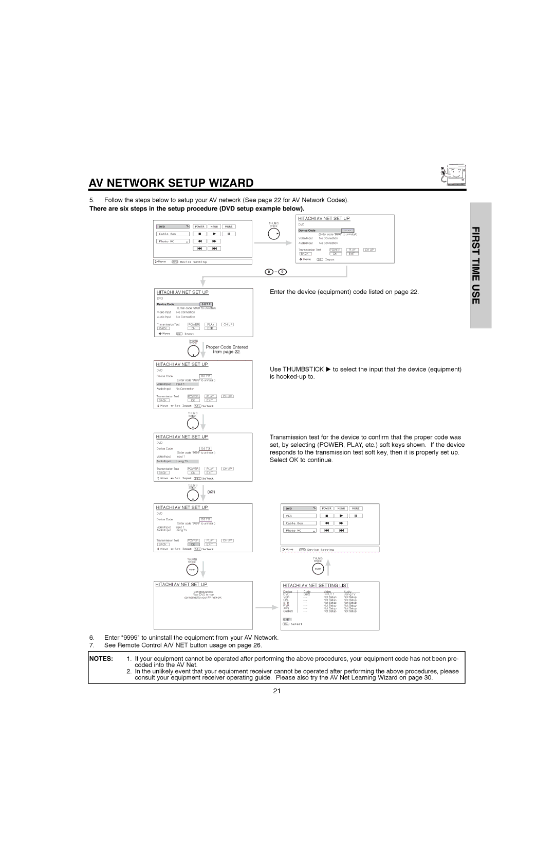 Hitachi 50V500E, 50V500G, 60V500E, 60V500A important safety instructions AV Network Setup Wizard, Hitachi AV NET SET UP 