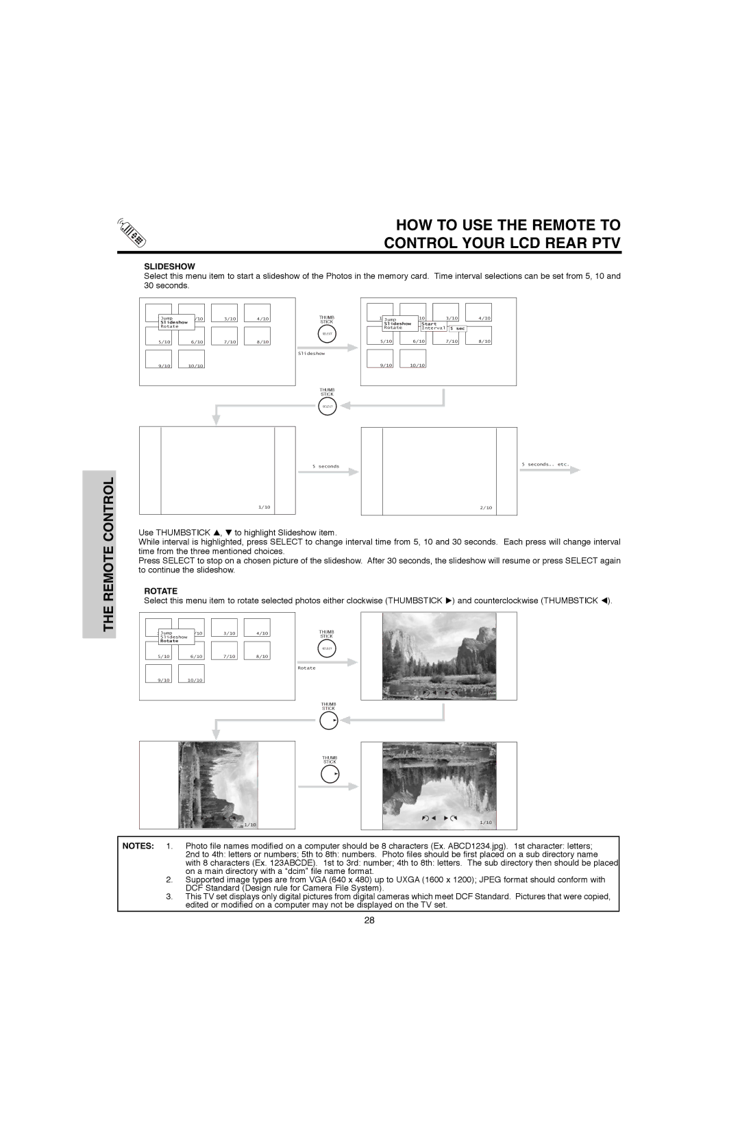 Hitachi 50V500G, 50V500E, 60V500E, 60V500A important safety instructions Slideshow, Rotate 