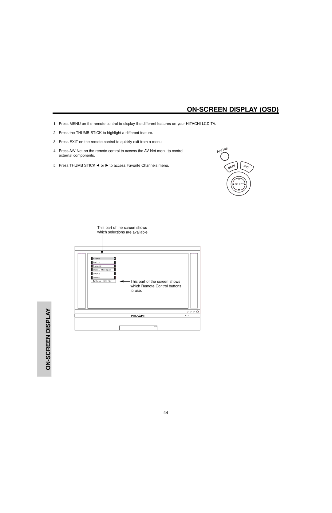 Hitachi 50V500G, 50V500E, 60V500E, 60V500A important safety instructions ON-SCREEN Display OSD 