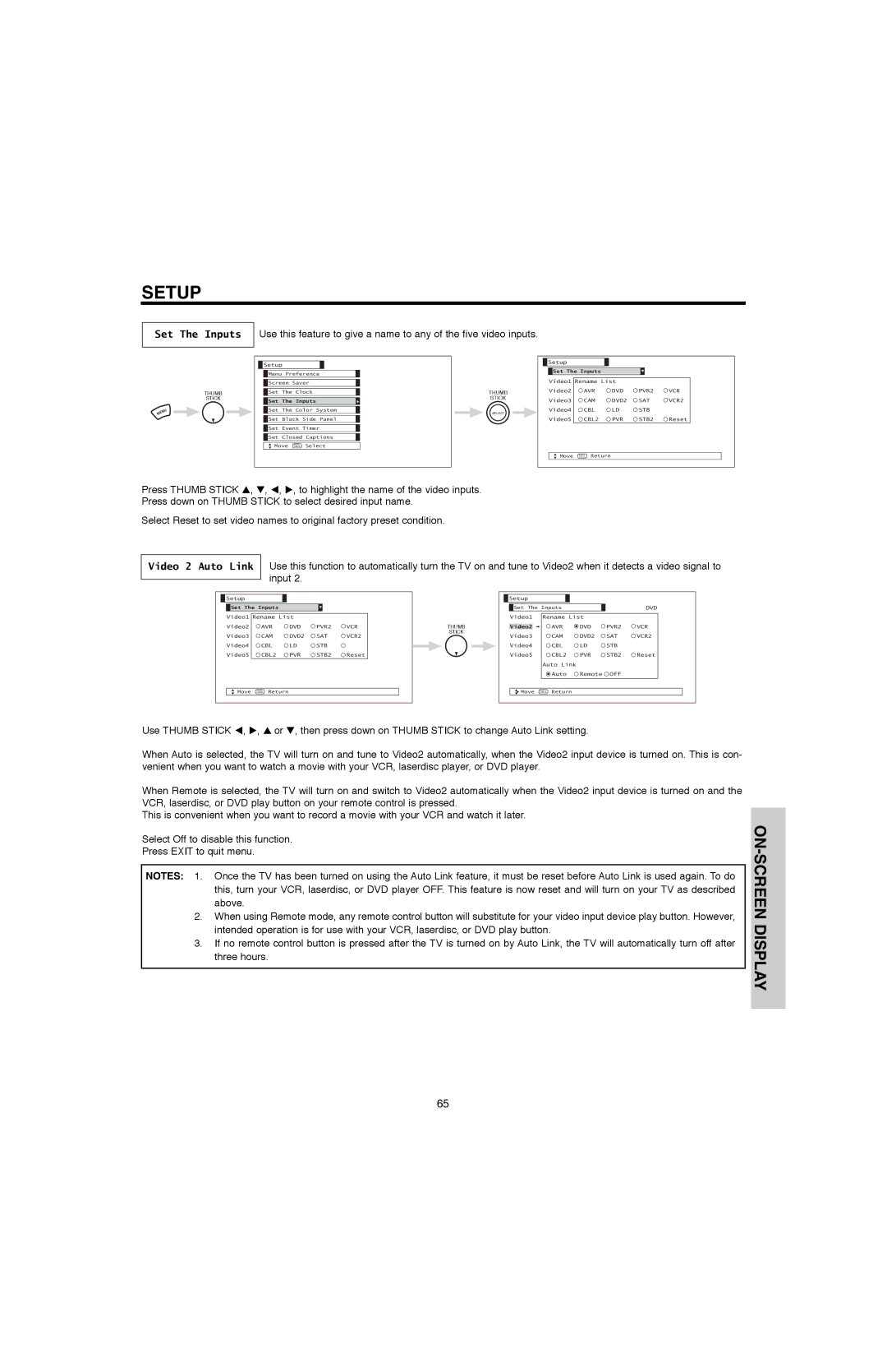 Hitachi 50V500E, 50V500G, 60V500E, 60V500A important safety instructions Set The Inputs 