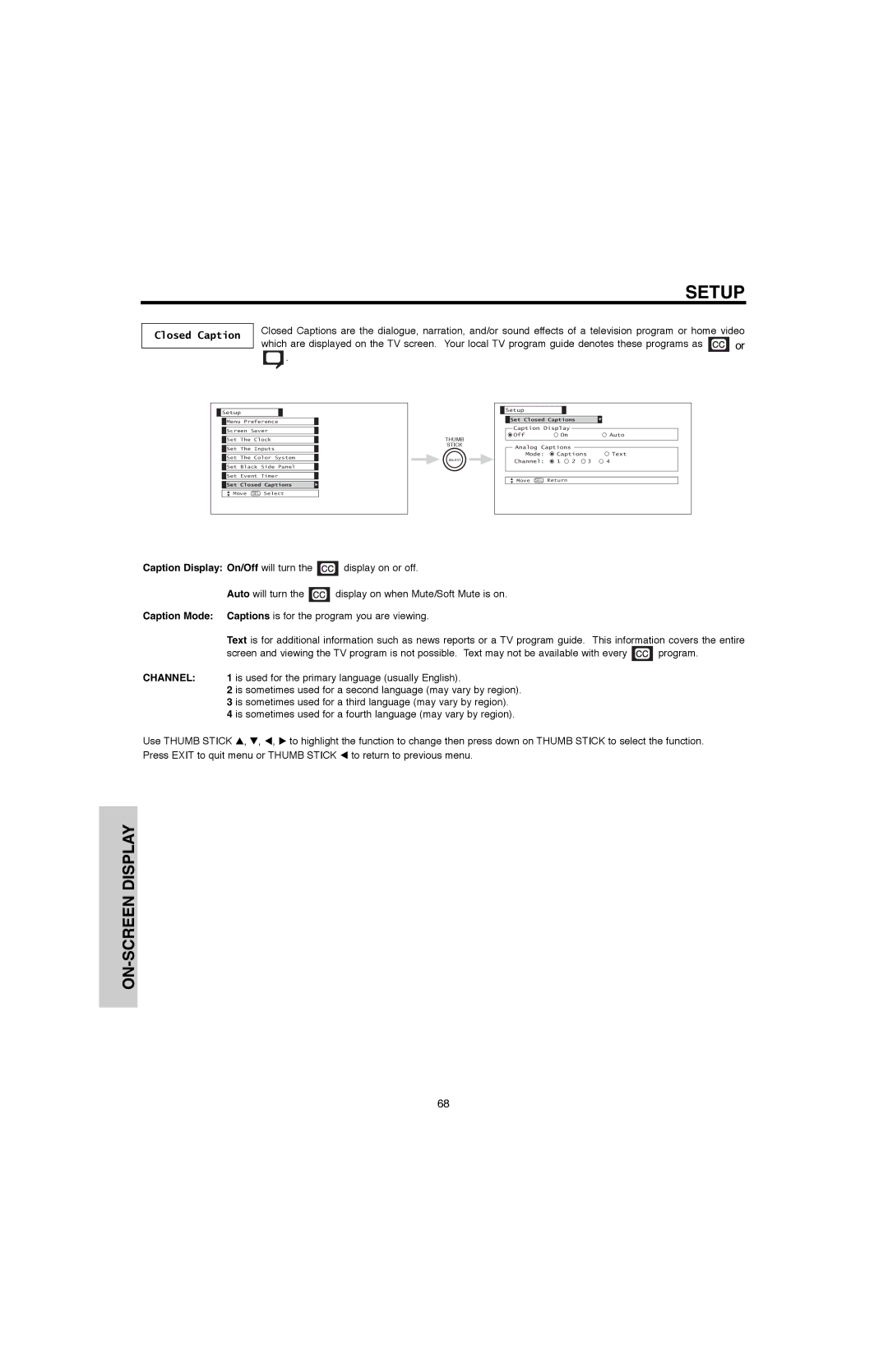 Hitachi 50V500G, 50V500E, 60V500E, 60V500A important safety instructions Closed Caption, Channel 