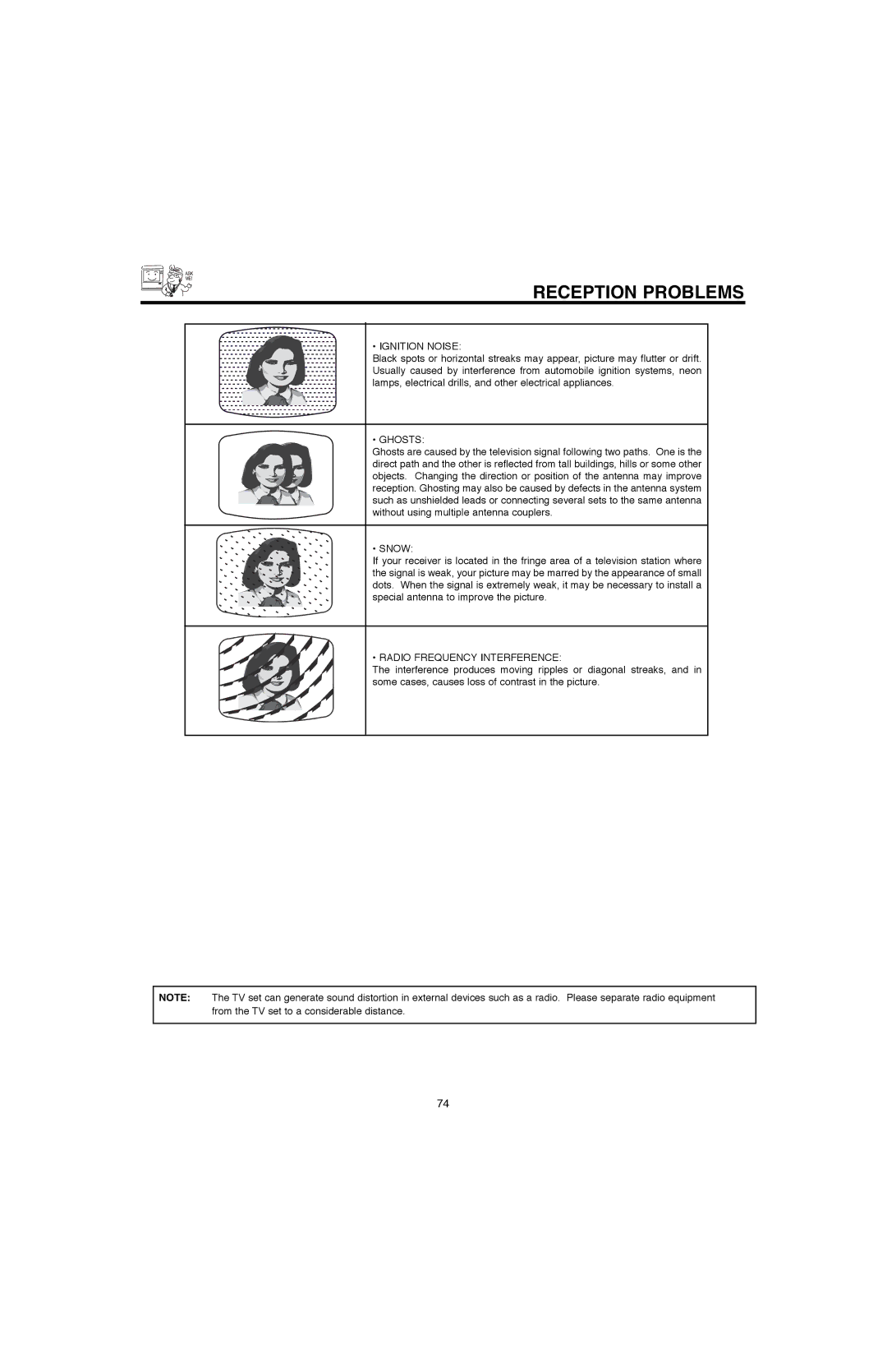 Hitachi 60V500E, 50V500G, 50V500E, 60V500A important safety instructions Reception Problems, Ignition Noise 