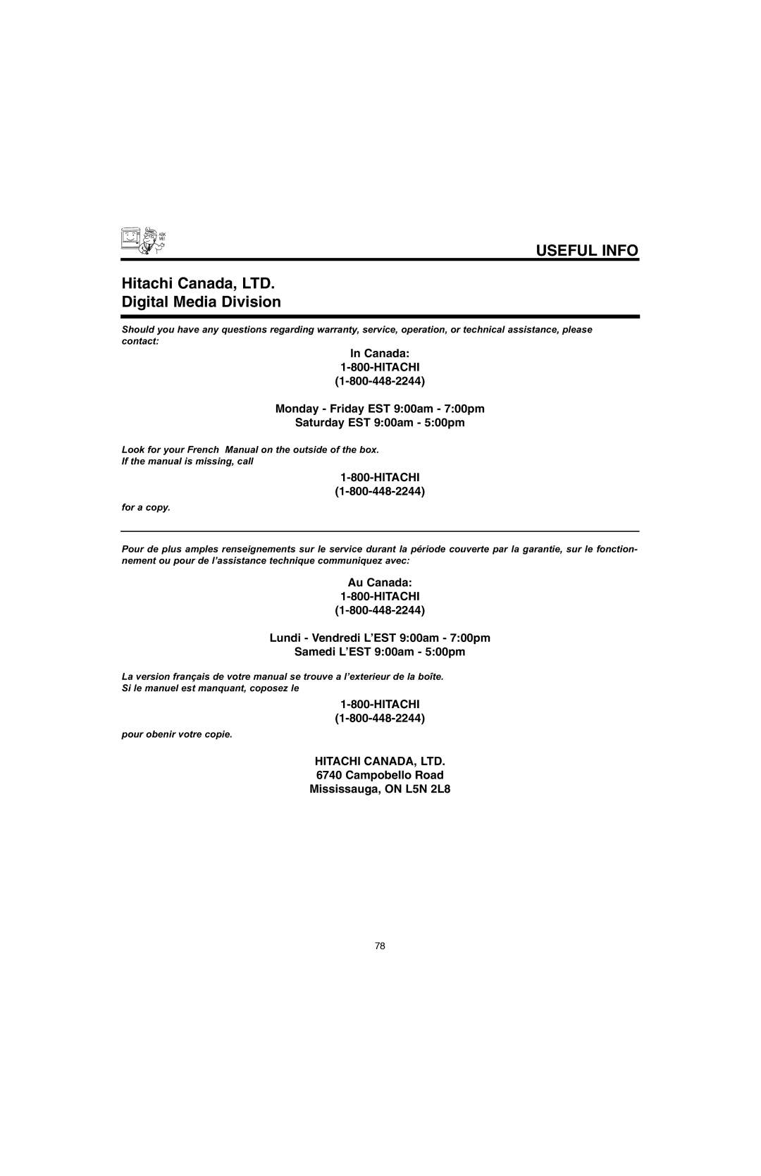 Hitachi 60V500E, 50V500G, 50V500E, 60V500A important safety instructions Digital Media Division 