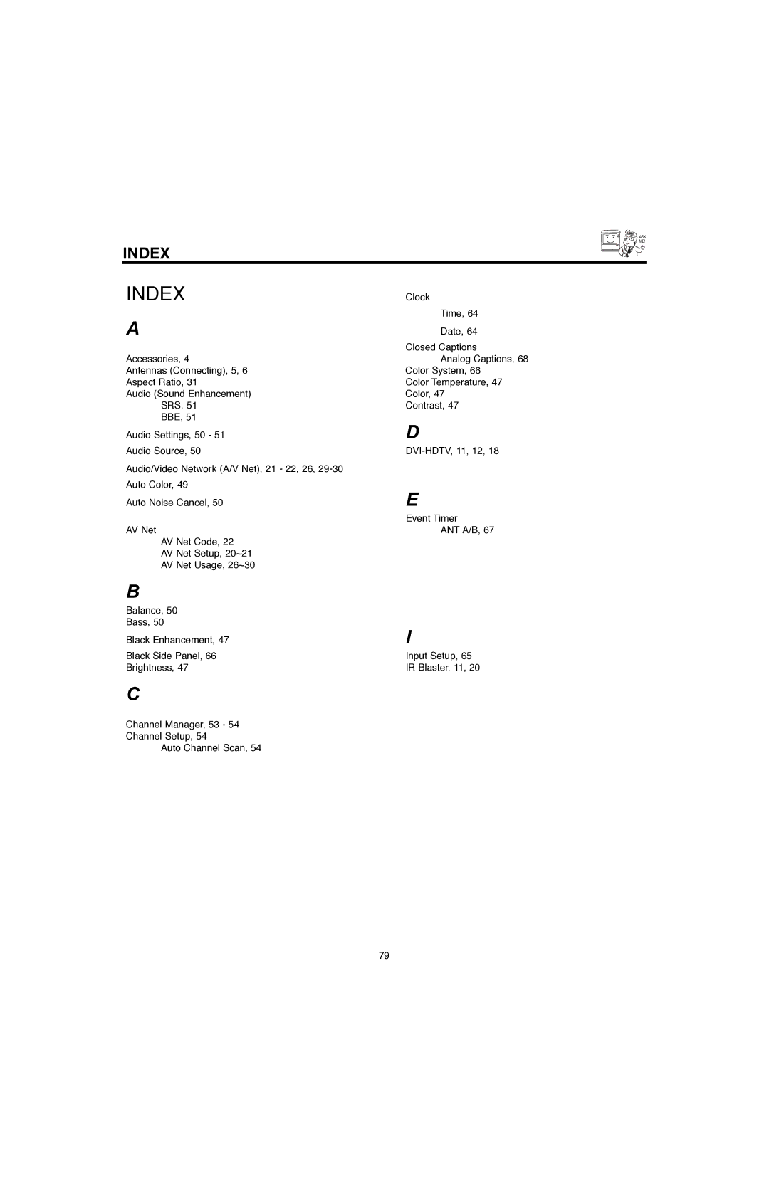 Hitachi 60V500A, 50V500G, 50V500E, 60V500E important safety instructions Index 