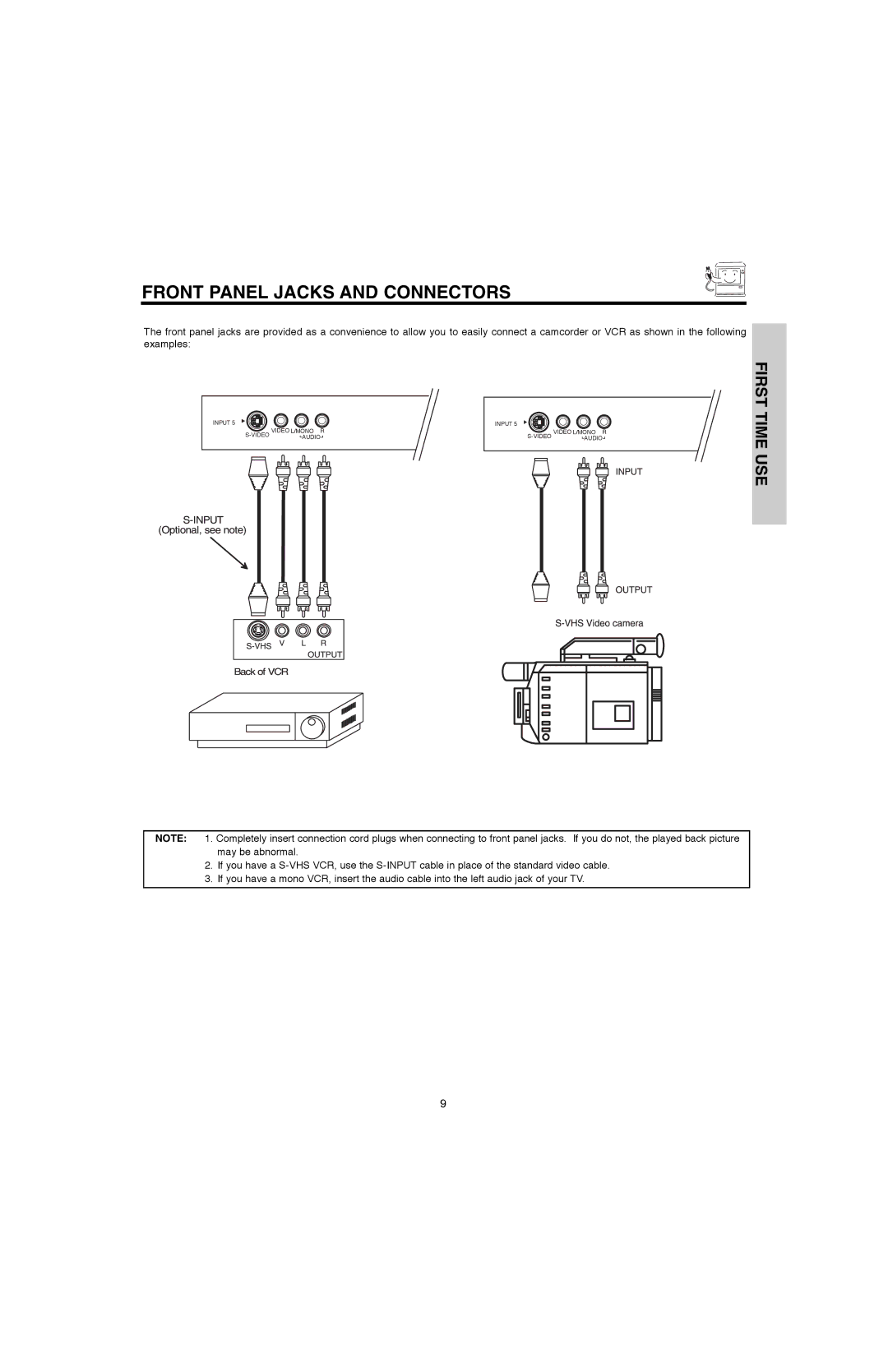 Hitachi 50V500E, 50V500G, 60V500E, 60V500A important safety instructions Front Panel Jacks and Connectors 