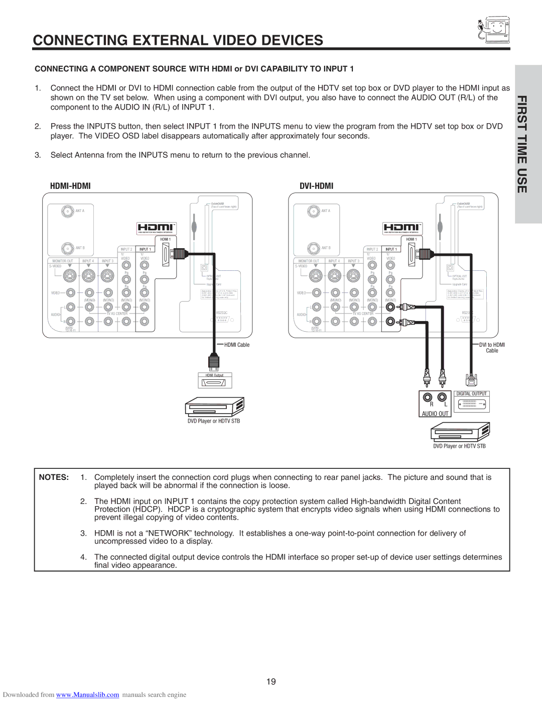 Hitachi 60V715, 50V715, 50V710, 42V715, 60V710 important safety instructions First Time USE 