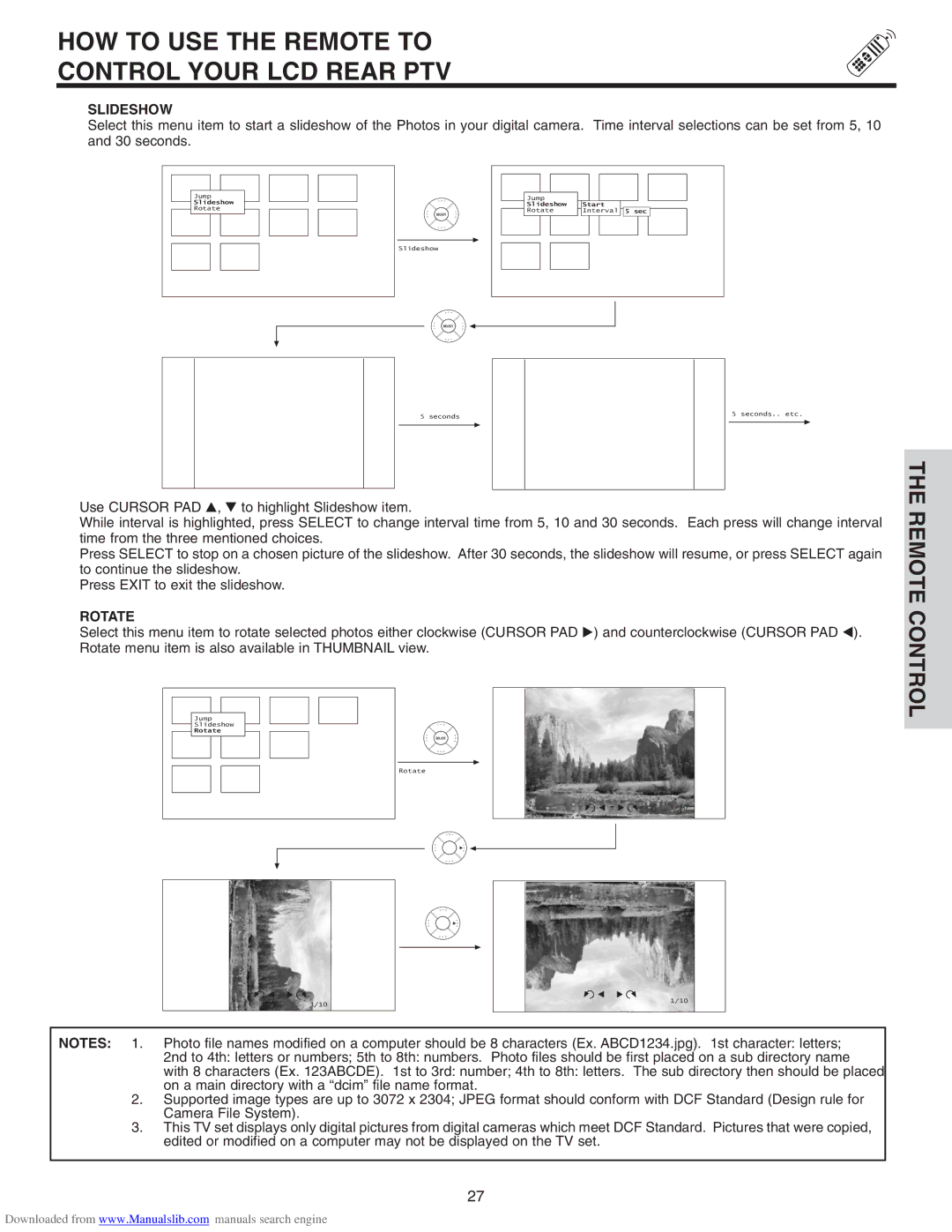 Hitachi 42V715, 50V715, 50V710, 60V710, 60V715 important safety instructions Slideshow, Rotate 