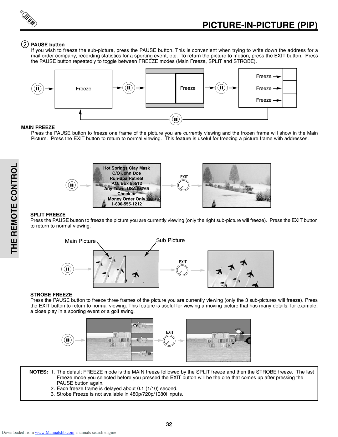 Hitachi 42V715, 50V715, 50V710, 60V710, 60V715 important safety instructions Main Freeze, Split Freeze, Strobe Freeze 