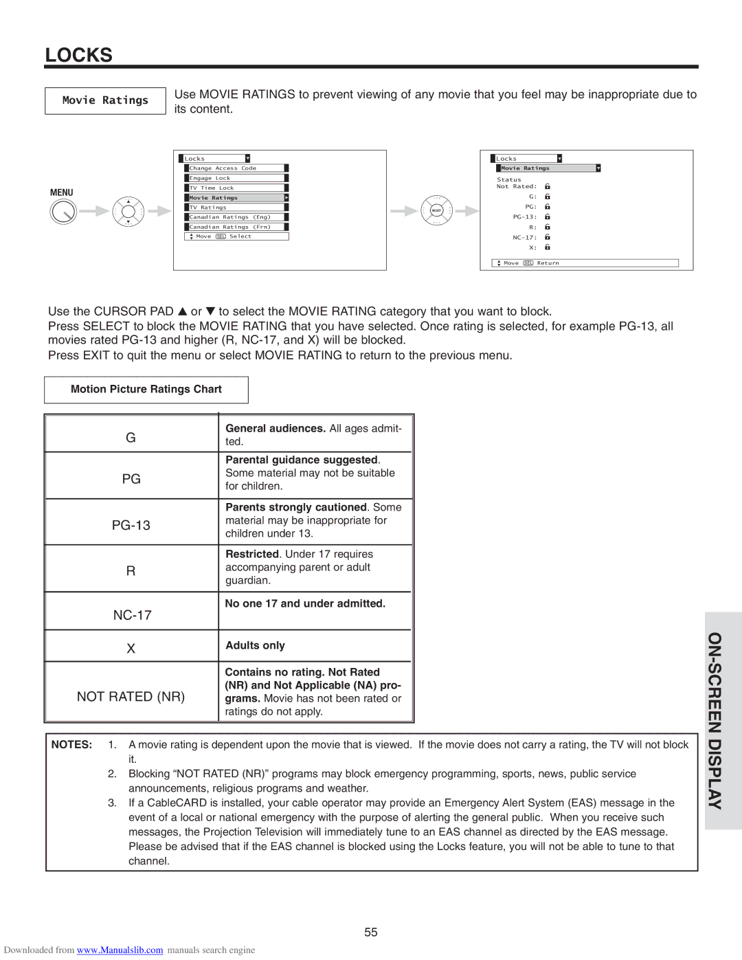 Hitachi 50V715, 50V710, 42V715, 60V710, 60V715 important safety instructions Movie Ratings 