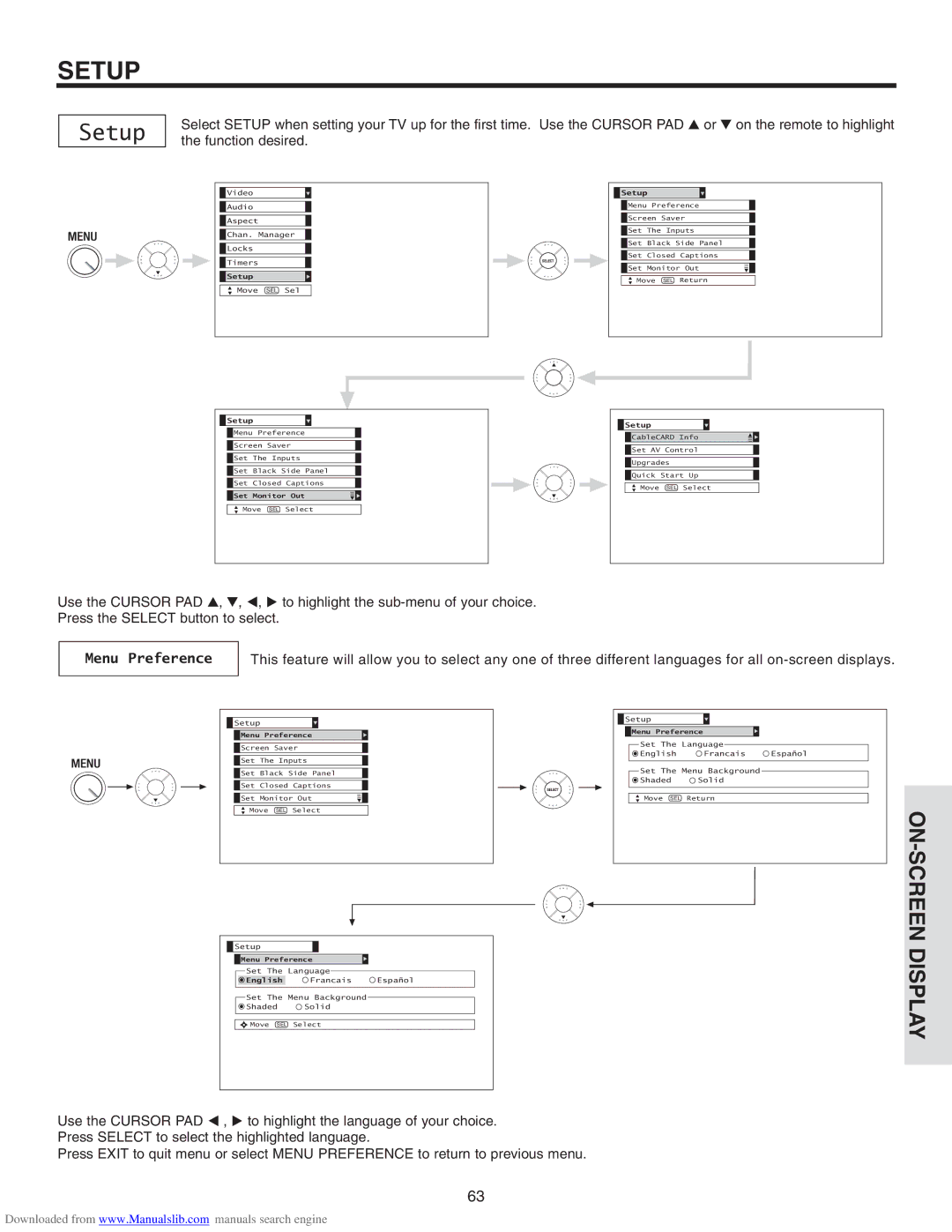 Hitachi 60V710, 50V715, 50V710, 42V715, 60V715 important safety instructions Setup, Menu Preference 