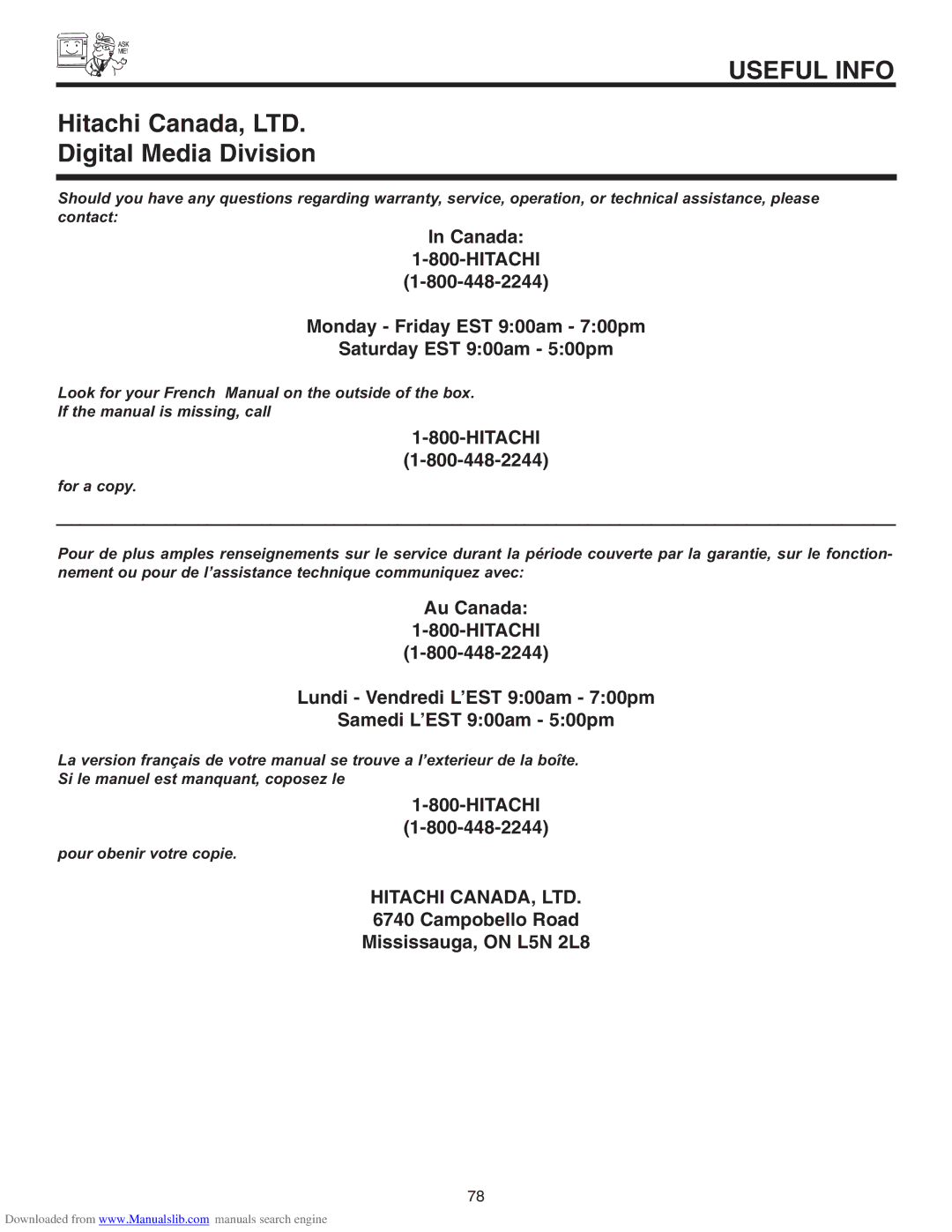 Hitachi 60V710, 50V715, 50V710, 42V715, 60V715 important safety instructions Digital Media Division 