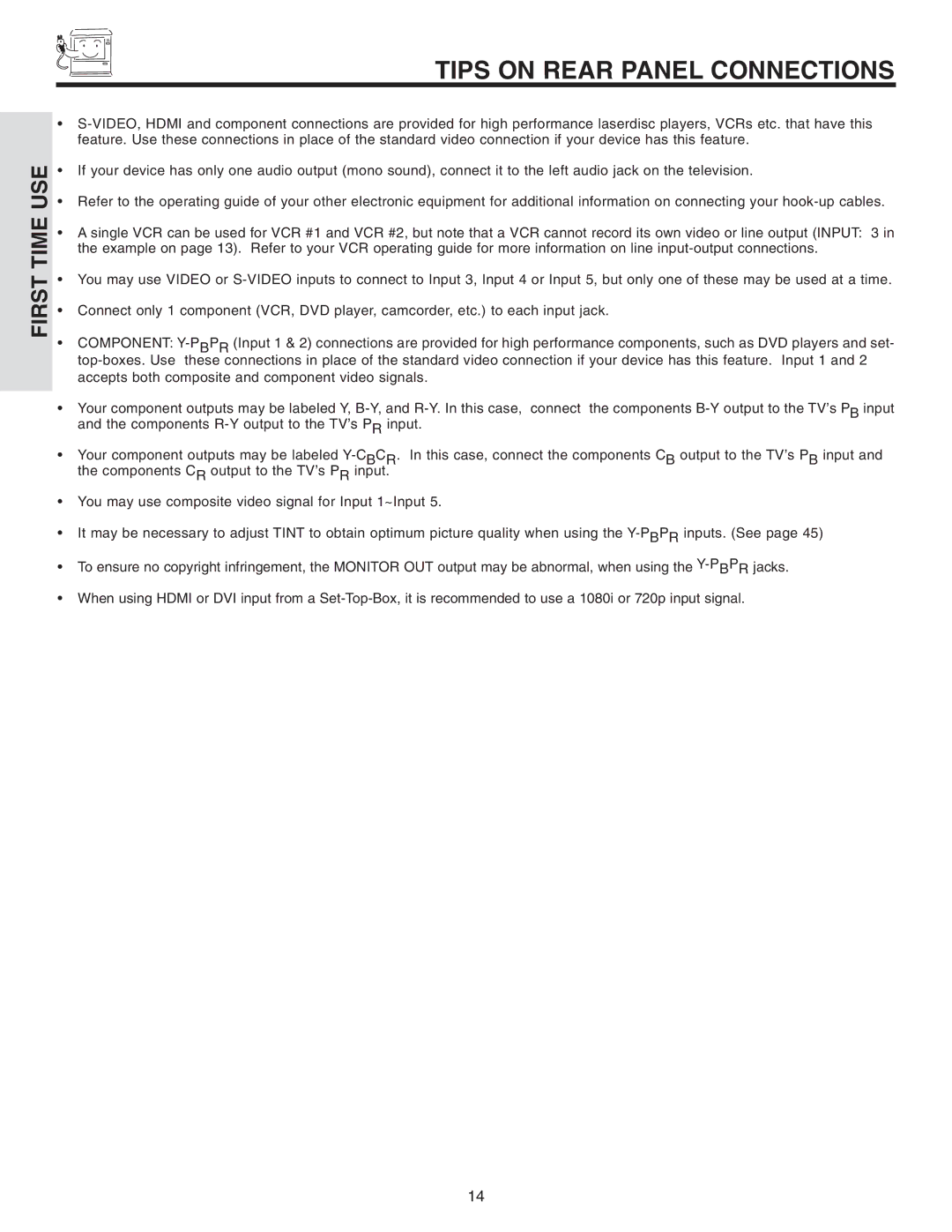 Hitachi 42V710, 50V715, 50V710, 42V715, 60V715 important safety instructions Tips on Rear Panel Connections 