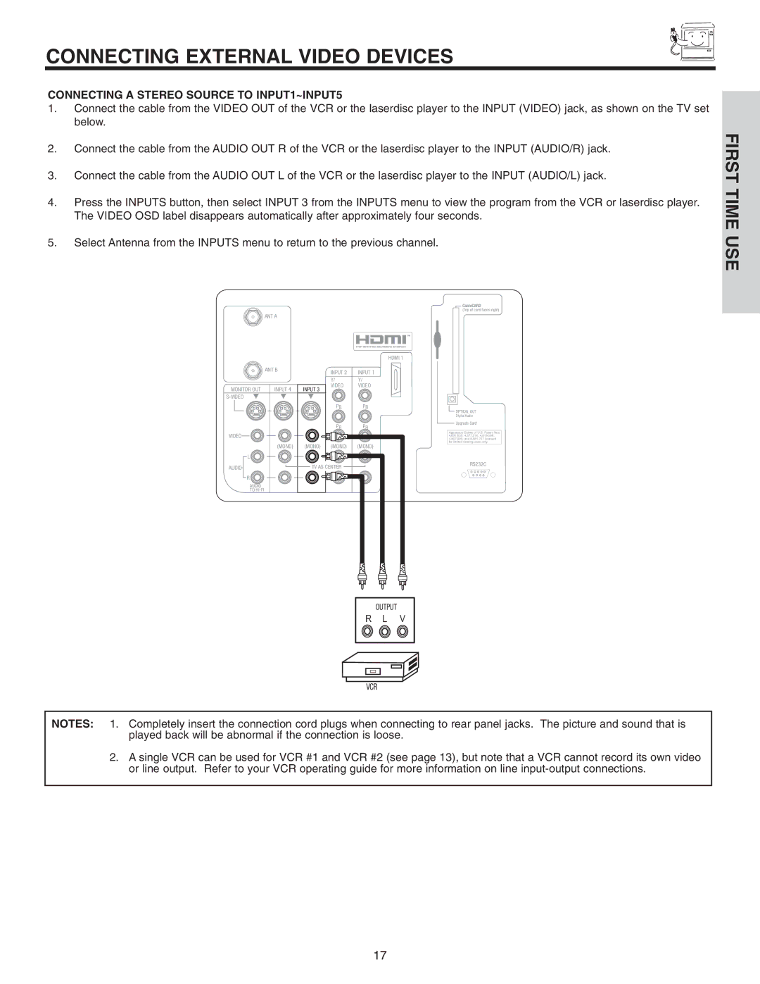 Hitachi 42V715, 50V715, 50V710, 60V715, 42V710 Connecting a Stereo Source to INPUT1~INPUT5, CableCARD 