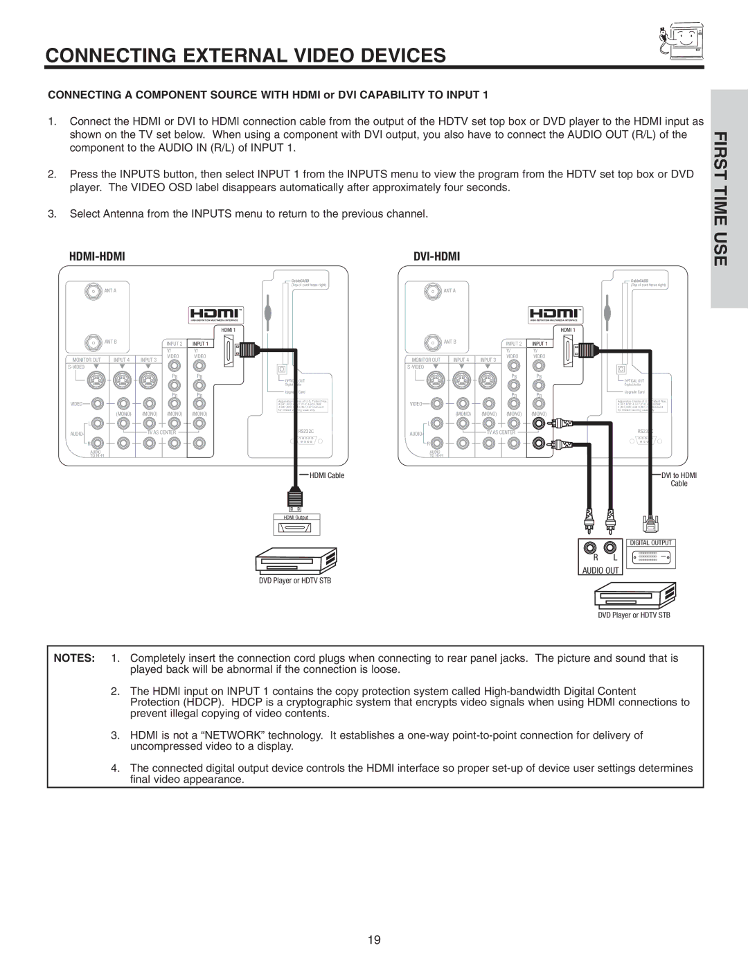 Hitachi 42V710, 50V715, 50V710, 42V715, 60V715 important safety instructions First Time USE 