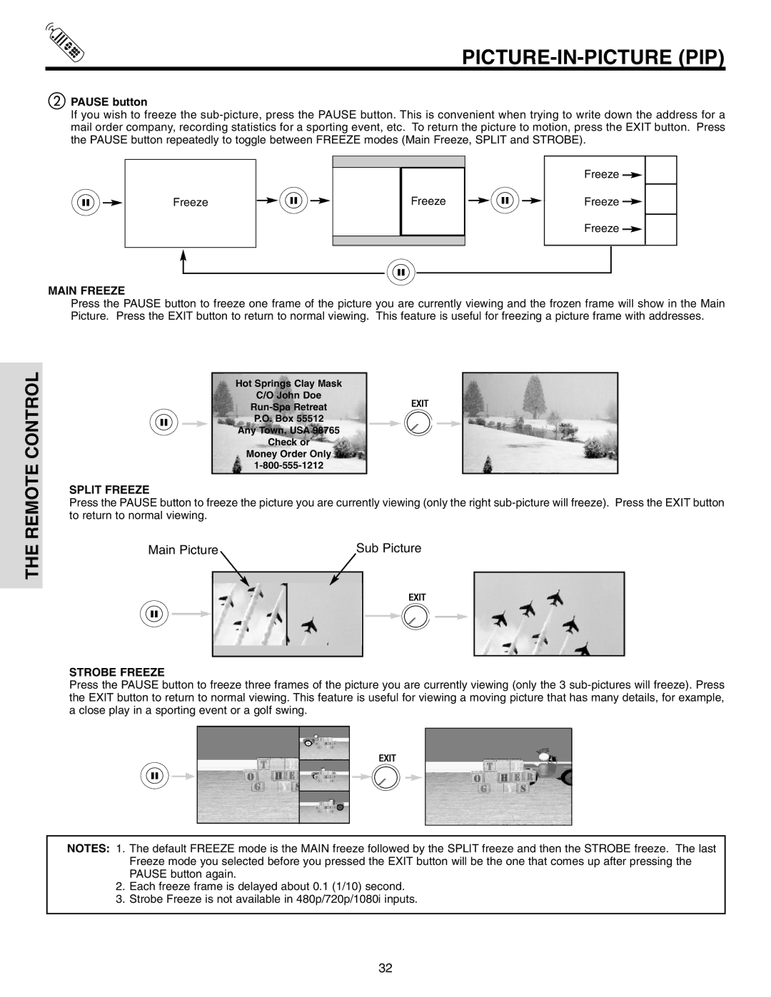 Hitachi 42V715, 50V715, 50V710, 60V715, 42V710 important safety instructions Main Freeze, Split Freeze, Strobe Freeze 