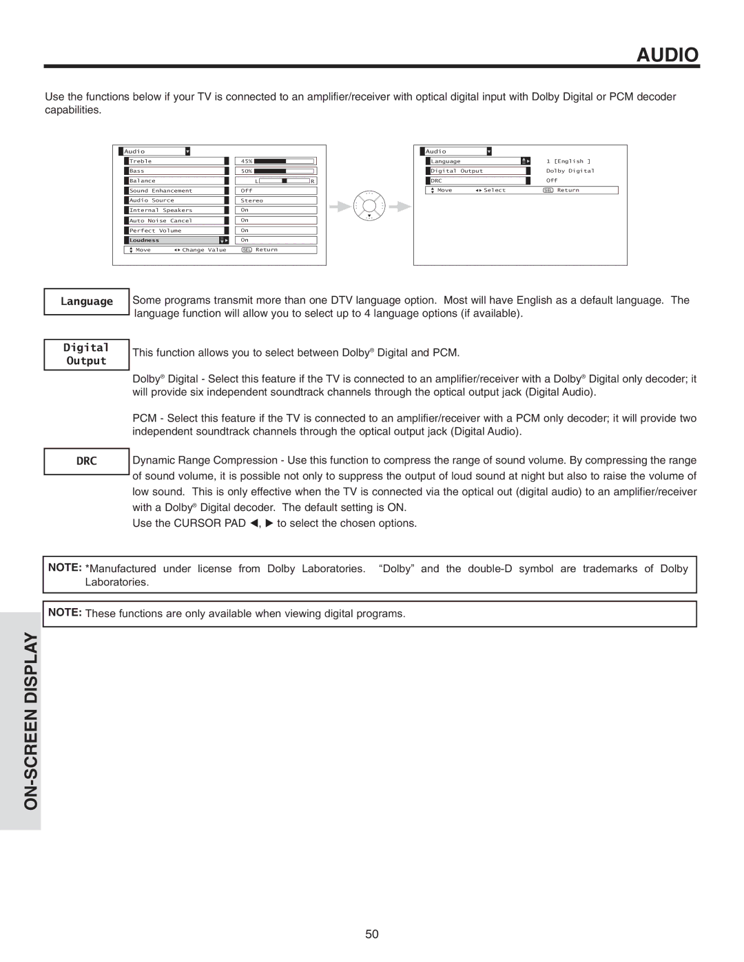 Hitachi 50V715, 50V710, 42V715, 60V715, 42V710 important safety instructions Language Digital Output, Drc 