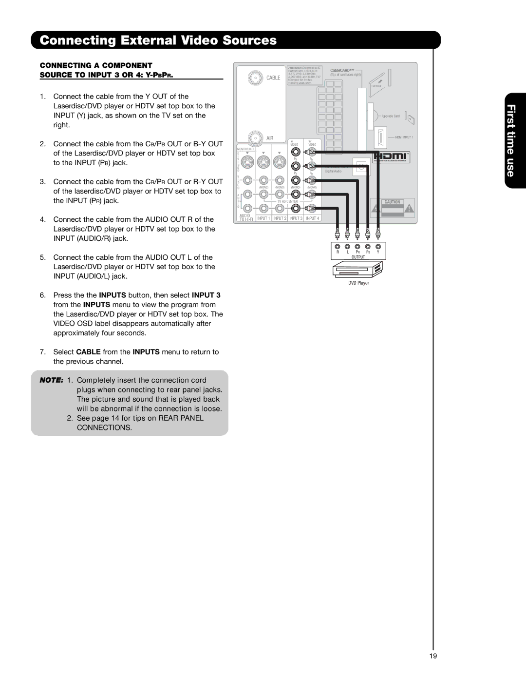 Hitachi 50V720 important safety instructions Connecting a Component 