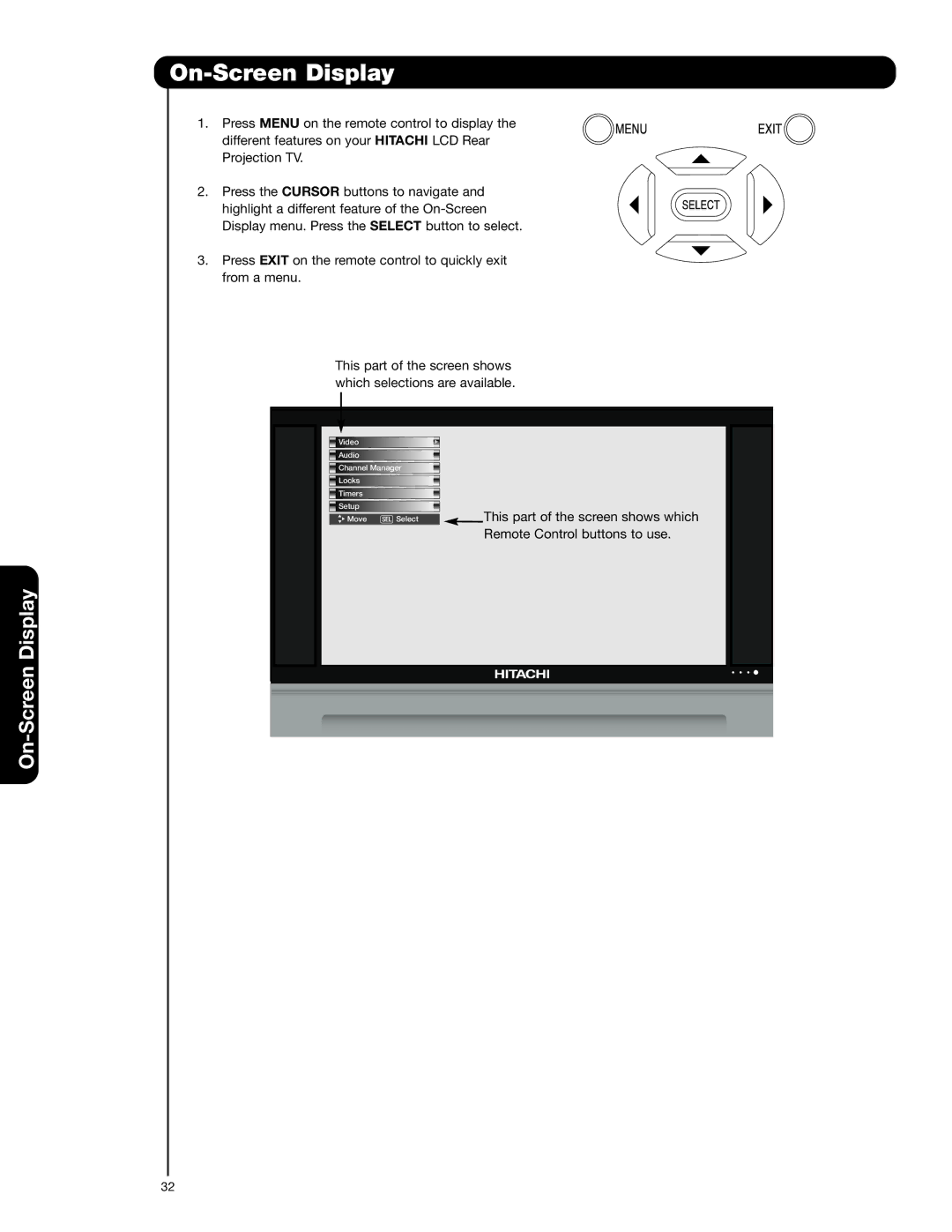 Hitachi 50V720 important safety instructions On-Screen Display 