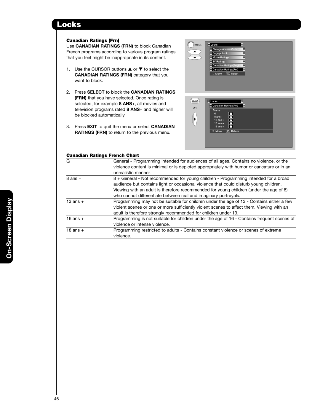 Hitachi 50V720 important safety instructions Canadian Ratings French Chart 