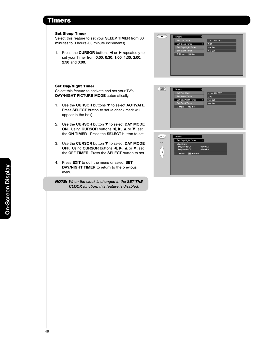 Hitachi 50V720 important safety instructions Set Sleep Timer, Set Day/Night Timer 