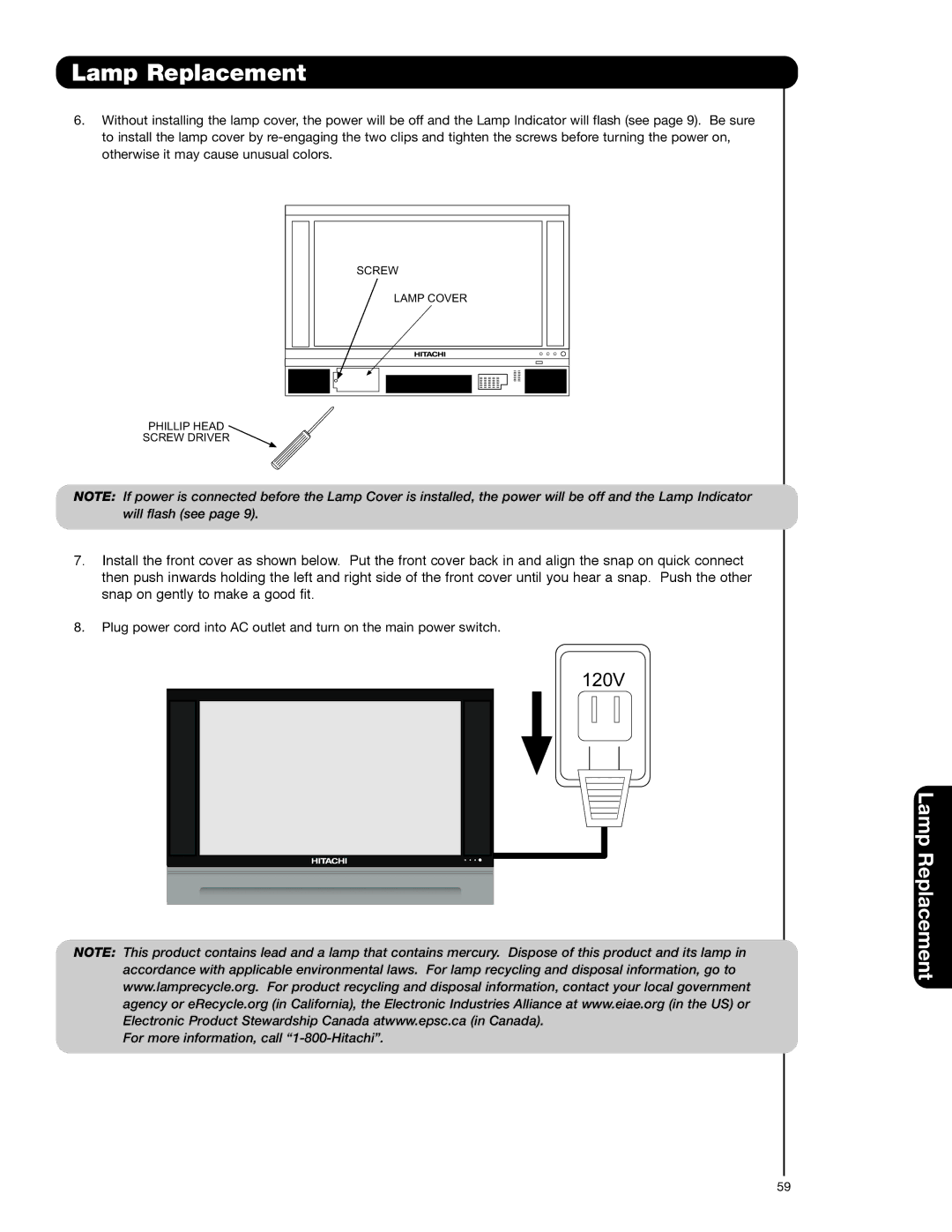 Hitachi 50V720 important safety instructions Screw 