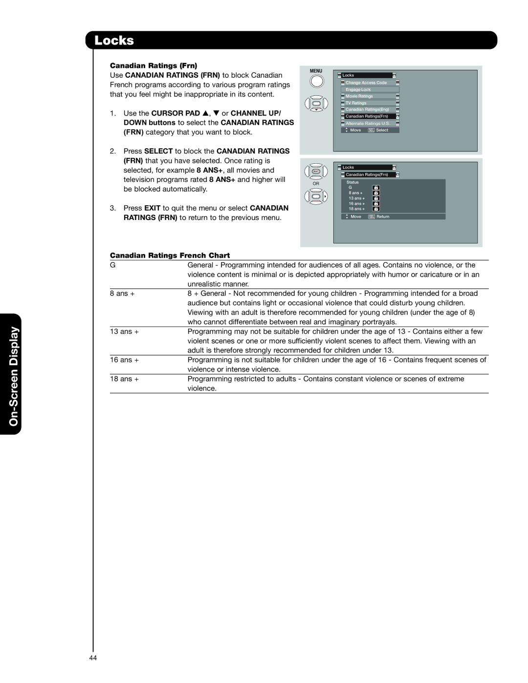 Hitachi 62VS69A, 50VS69A, 55VS69A important safety instructions Canadian Ratings French Chart 