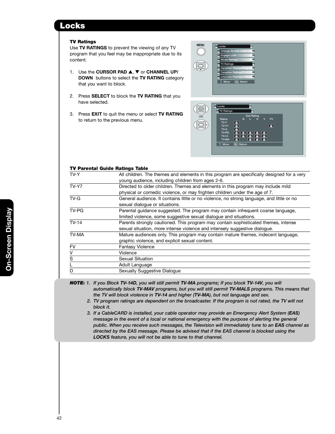 Hitachi 50VS69A 55VS69A important safety instructions TV Ratings, TV Parental Guide Ratings Table 