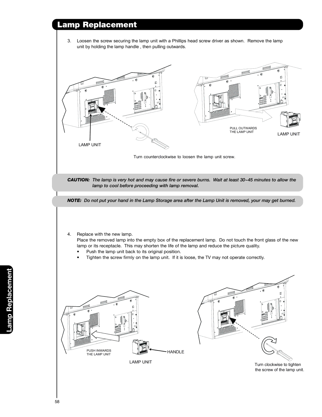 Hitachi 50VS69A 55VS69A important safety instructions Lamp Unit 