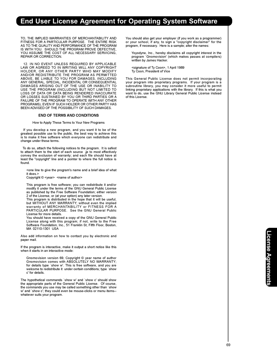 Hitachi 50VS69A 55VS69A important safety instructions END of Terms and Conditions 