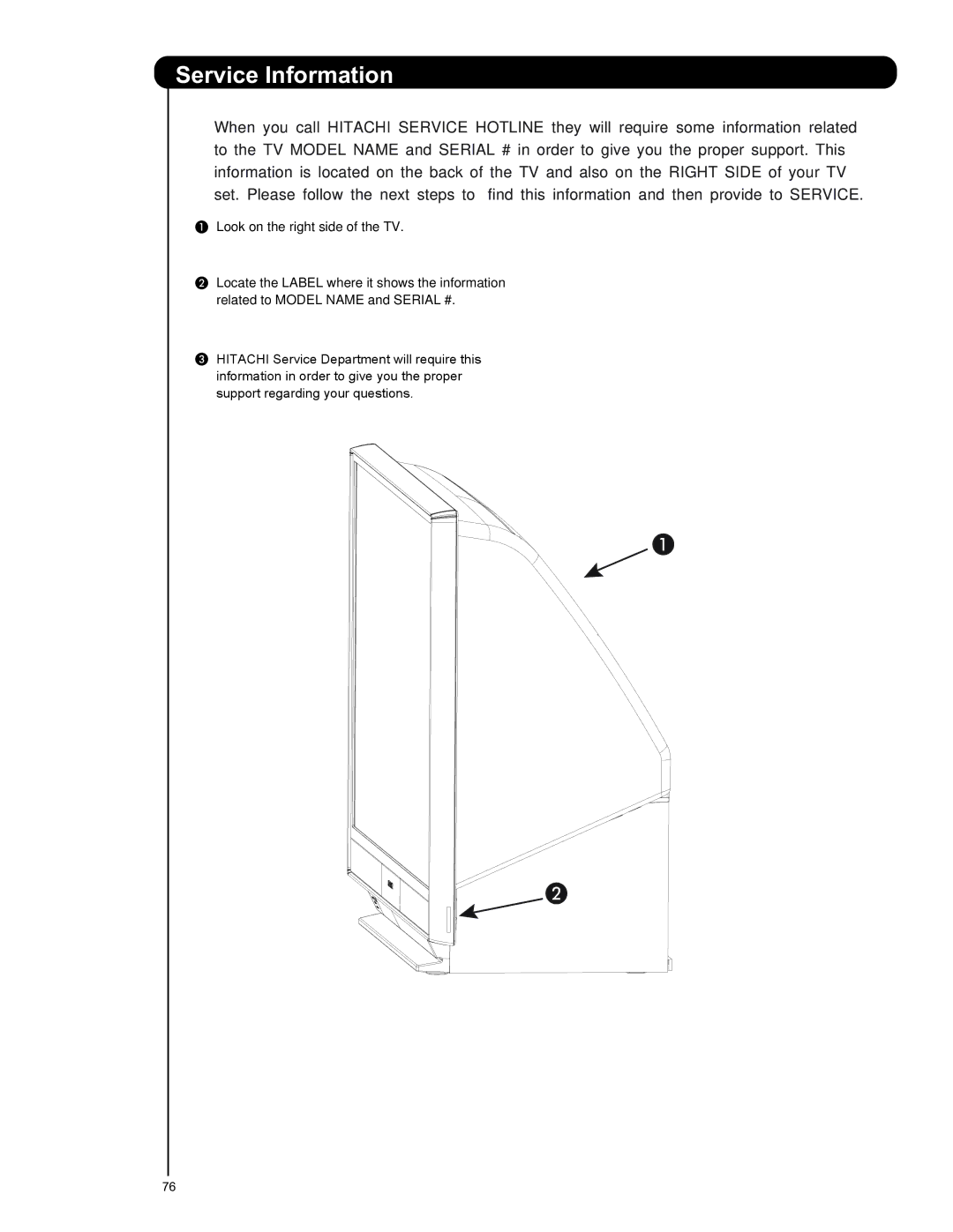 Hitachi 50VS69A 55VS69A important safety instructions Service Information 