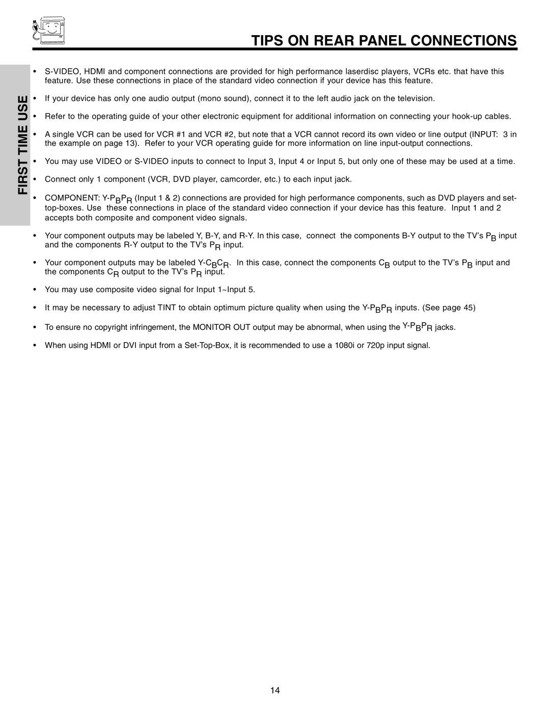 Hitachi 50VS810 important safety instructions Tips on Rear Panel Connections 